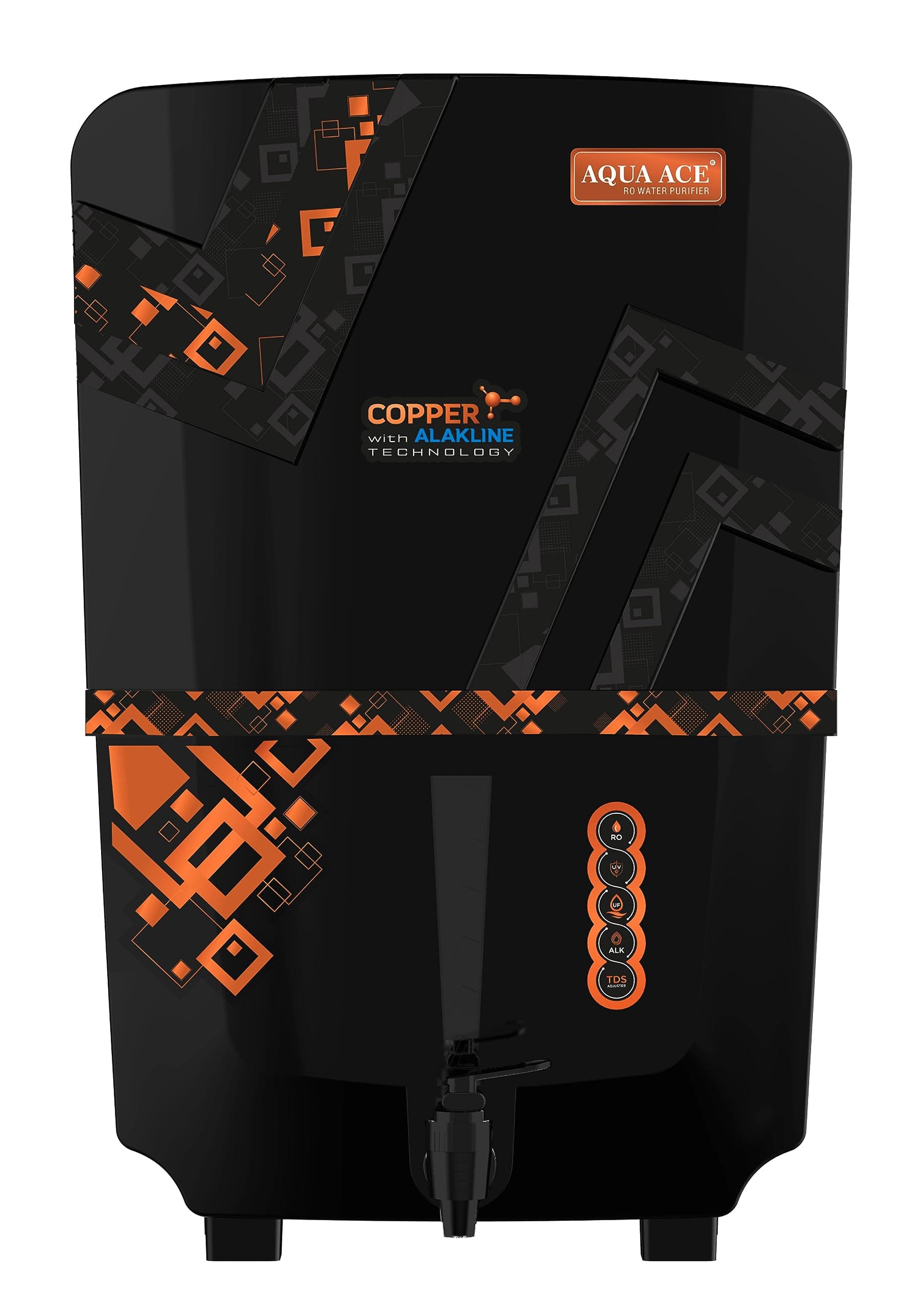 Aqua Ace Alkaline + ORP with Active Copper + RO + UV + UF + TDS Controller/Adjuster RO Water Purifier-12 Litre Storage Fully Automatic Black