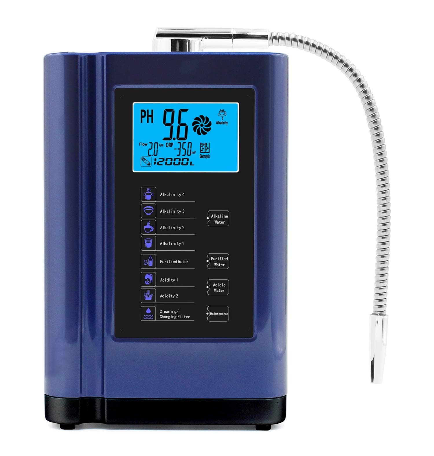 Alkaline Water Ionizer, Up to -500mV ORP, PH 3.5-10.5 Water Purifier Machine, Home Alkaline Water Filter with 7 Water Settings, 8000 Liters Per Filter,Auto-Cleaning,Intelligent Voice (Blue)