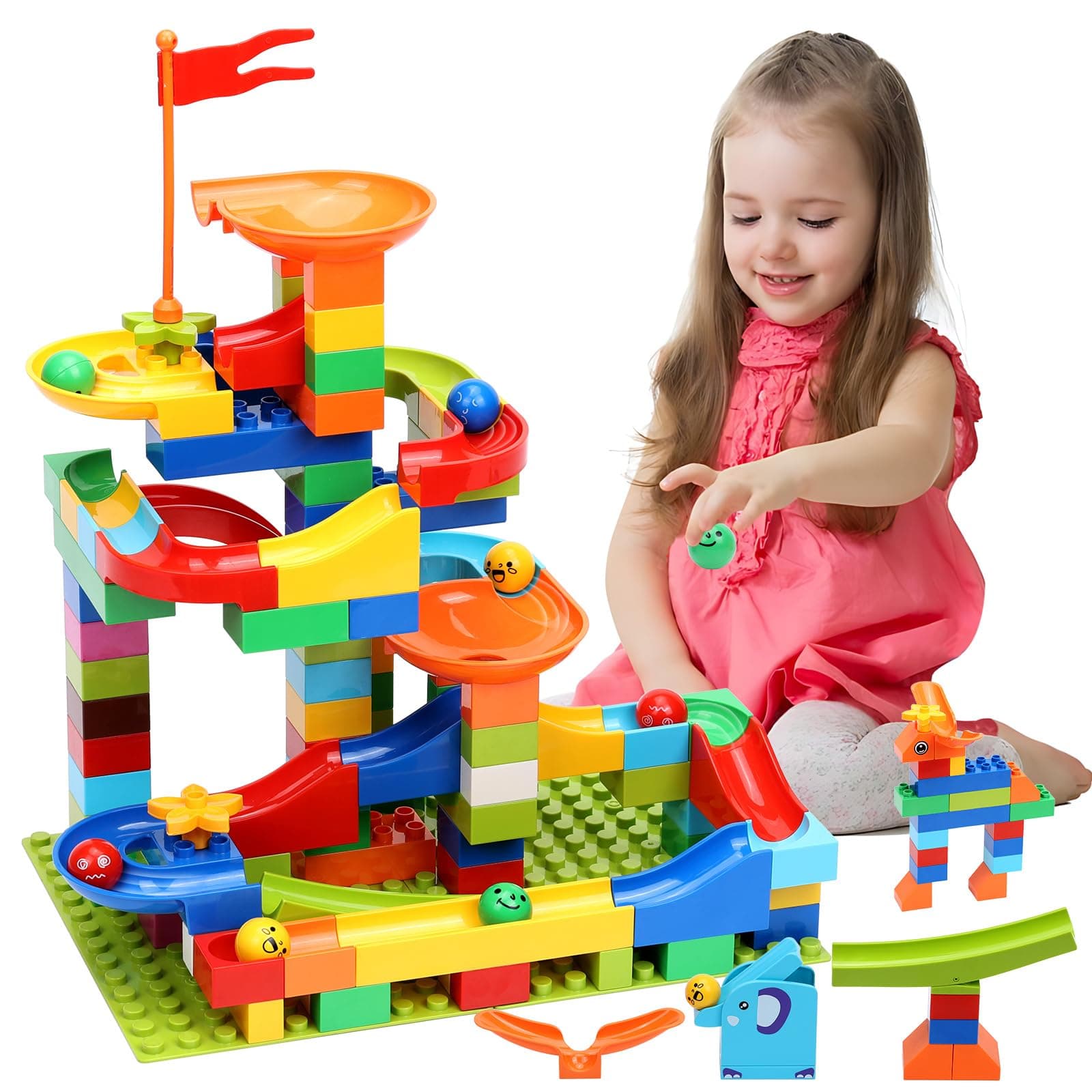 COUOMOXA Marble Run Building for Kids: STEM Building Blocks Set Compatible with Classic Bricks - Educational Toys for Kids Ages 3 4 5 6 7 8+ Home Classroom for Boys Girls