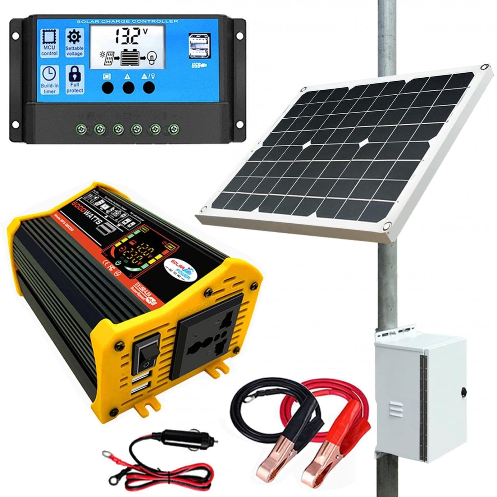 Solar Panel Kit, Solar Power System with 4000W Power Inverter And Panels, Complete Solar Power System with Battery And Inverter for Home House Shed Farm RV Boats