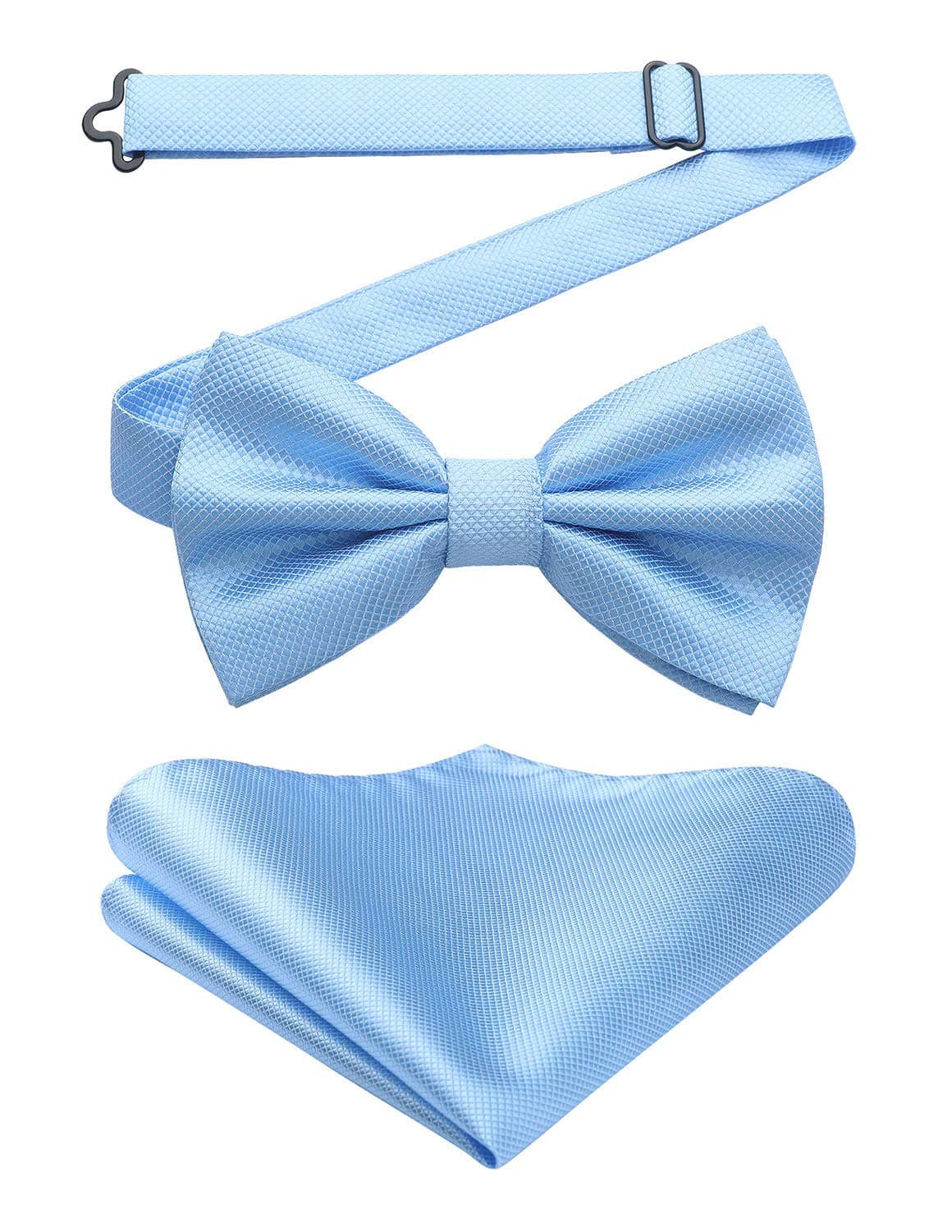 HISDERN Men's Solid Color Pre-tied Bow Tie Adjustable Tuxedo Two Layer Bow Tie and Pocket Square Set with Gift Box