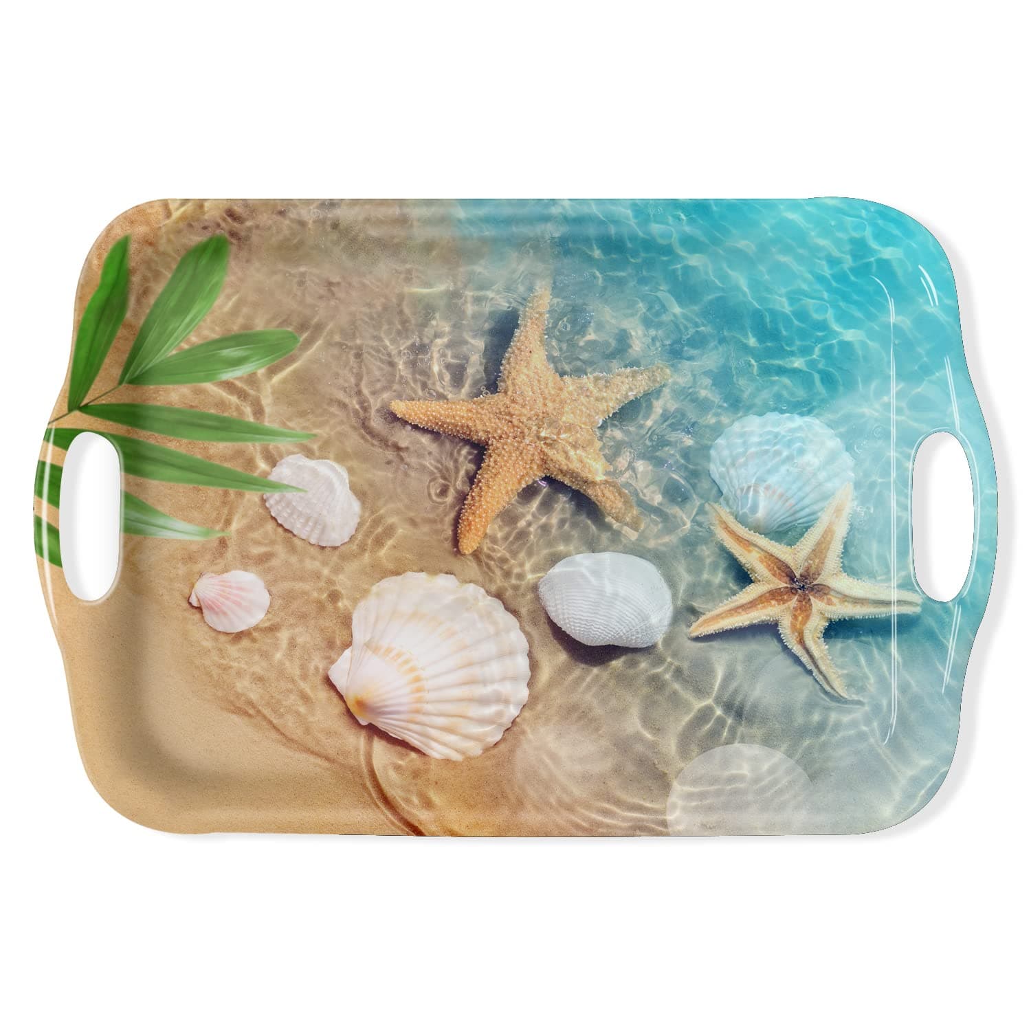 Serving Tray Decorative Tray with Handles Multi-Purpose Rectangular Serving Trays for Restaurant, Parties, Coffee Table, Kitchen - Starfish Beach
