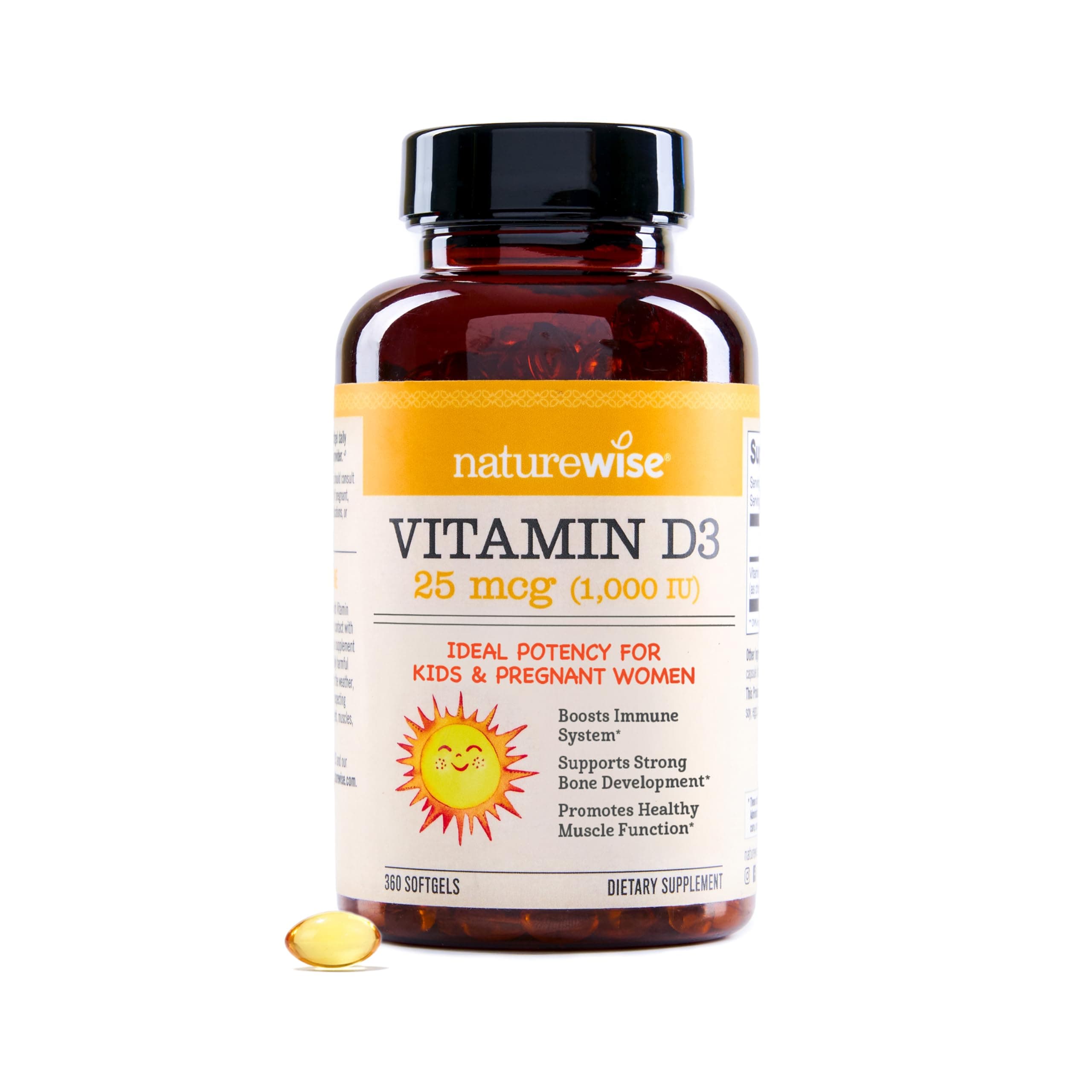 Vitamin D3 1000iu (25 mcg) Healthy Muscle Function, and Immune Support, Non-GMO, Gluten Free in Cold-Pressed Olive Oil, Packaging Vary (Mini Softgel), 360 Count