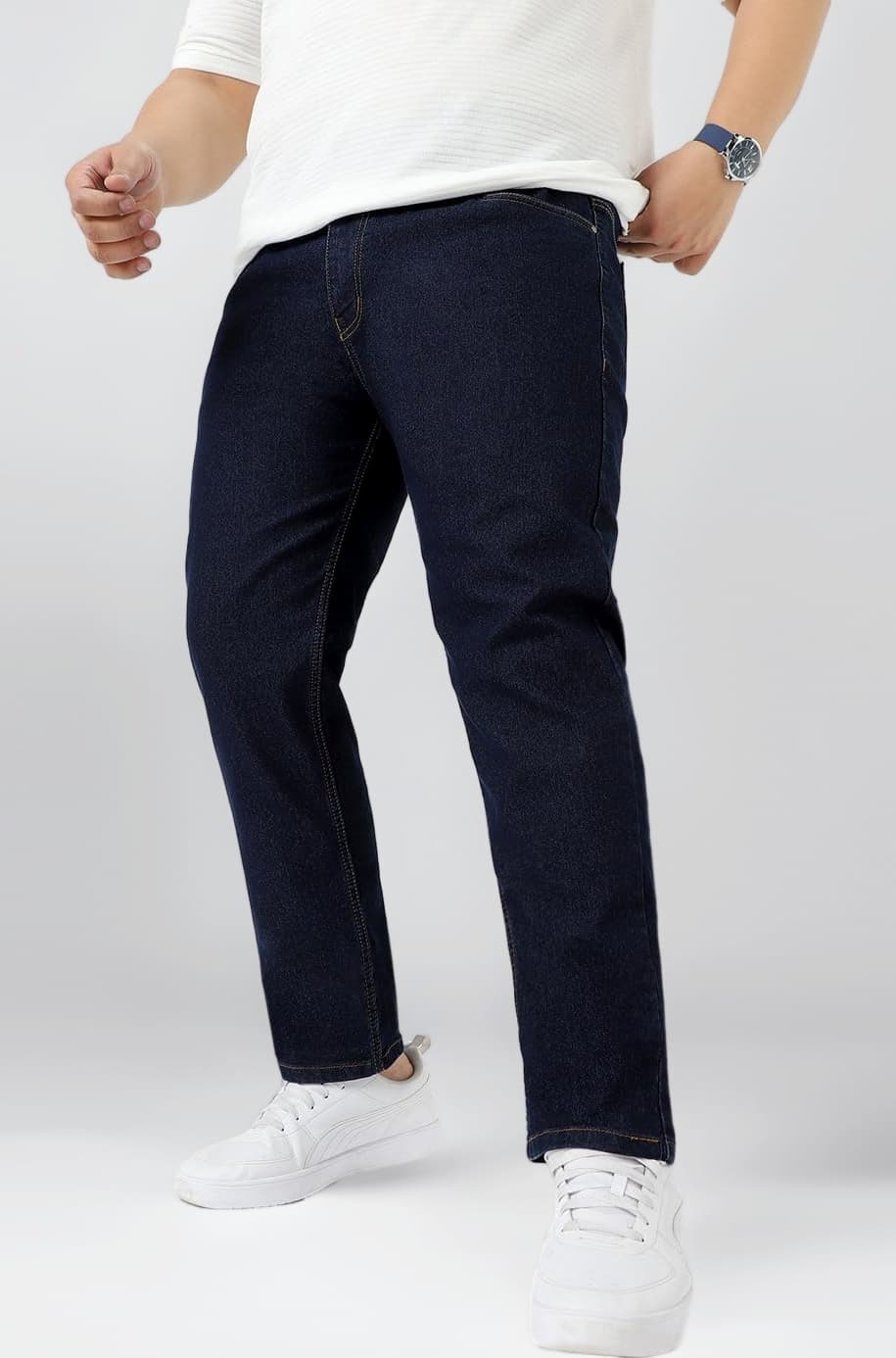 Men's Regular Fit Mid Rise Washed Jeans Stretchable