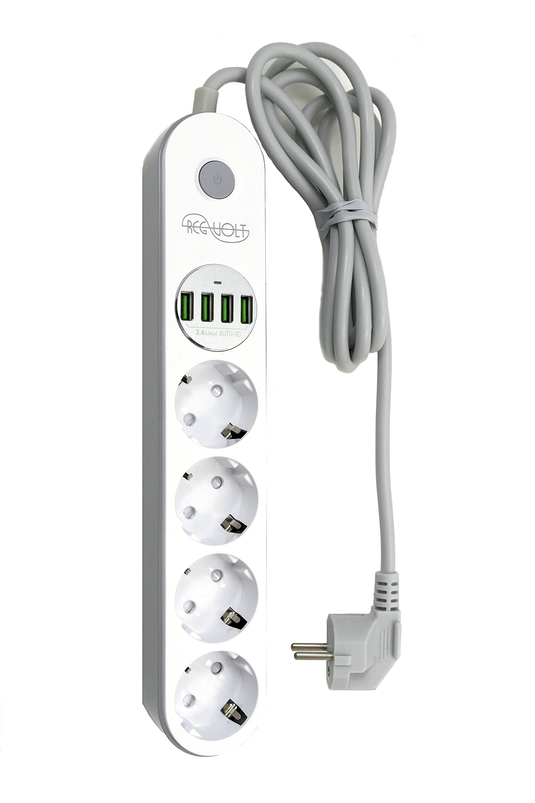 European Schuko Power Strip 4 Outlets & 4 fast USB Charger 3.1A/17W 6Ft Power Cord 2500W AC 220v 230v 240V 250v - CE and RoHS (EUROPEAN - 4 Outlet & 4 USB)