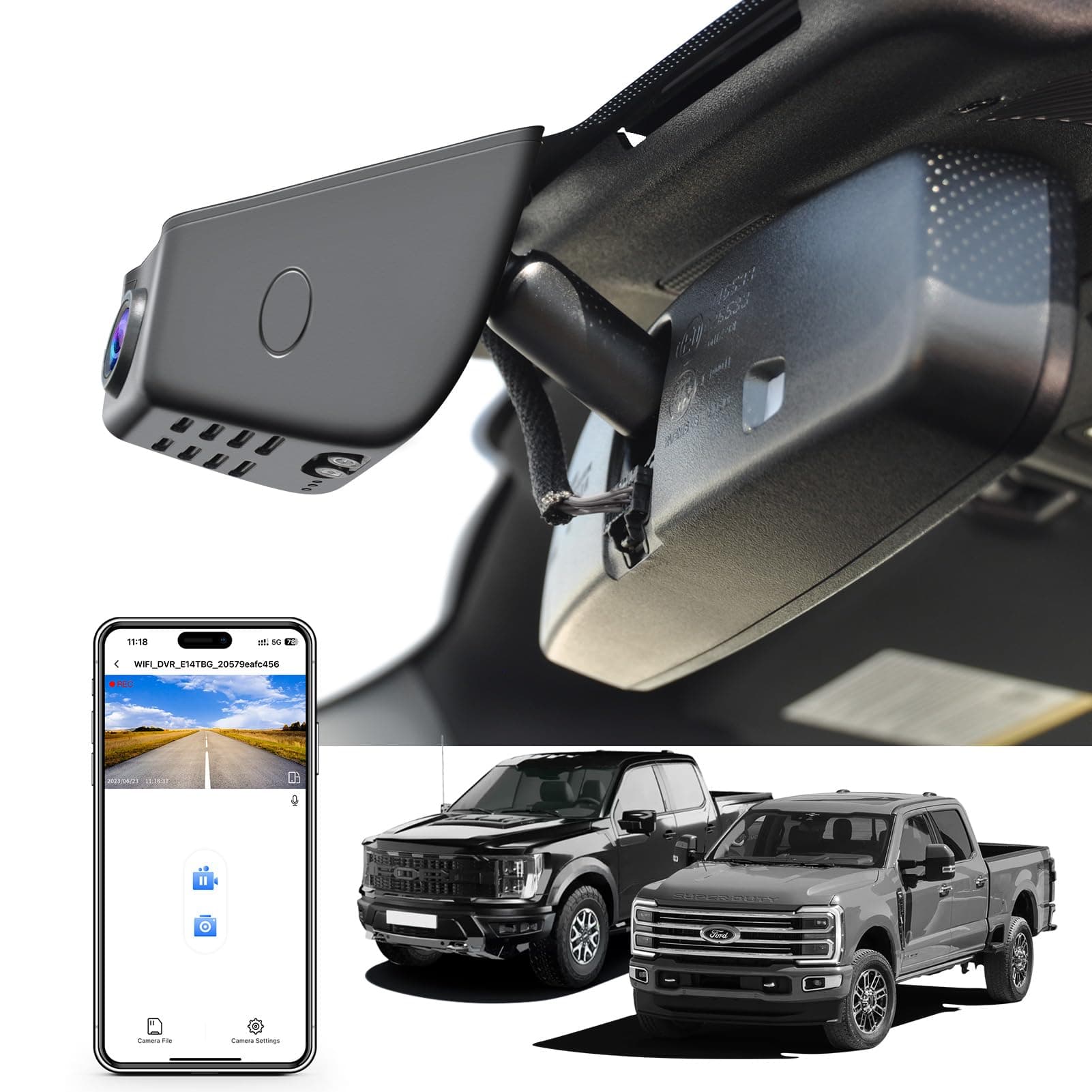Mangoal Dash Cam 4K Custom fit for Ford F150 2018-2024 F250/F350 Super Duty 2020-2024 XLT lariat King Ranch Tremor Raptor Limited Platinum Accessories (Model A), UHD 2160P Video, WiFi, App, 128GB Card