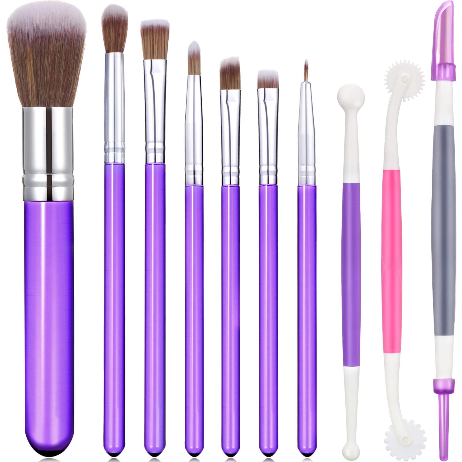 Patelai 10 Pieces Cookie Decoration Brushes Set Cake Baking Brushes Cookie Decorating Supplies Food Paint Brush for Chocolate Sugar with Fondant and Gum Paste Tool (Purple)