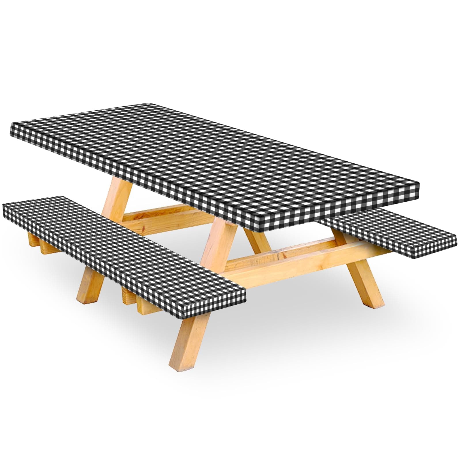 Picnic Table Cover with Bench Covers - 3 Piece Fitted Picnic Table Cover with Elastic Band and Flannel Backing, Picnic Table Cover for Outdoor, BBQ, Camping (30 X 72 Inch, Black)