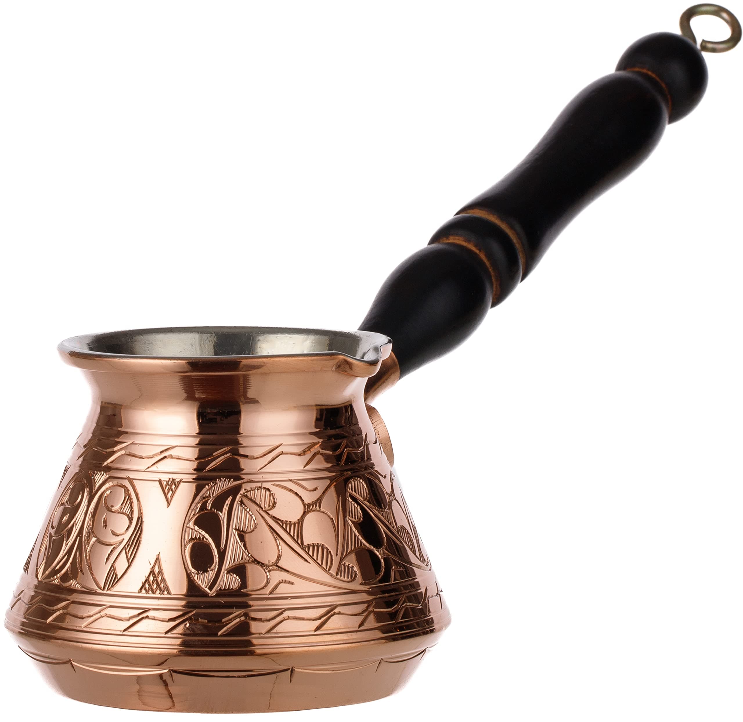 2019-270ml Thick 2mm Copper Turkish Greek Arabic Coffee Pot Stovetop Coffee Maker Cezve Ibrik Briki with Wooden Handle & Wooden Pot Spoon, for 3 People (Copper)