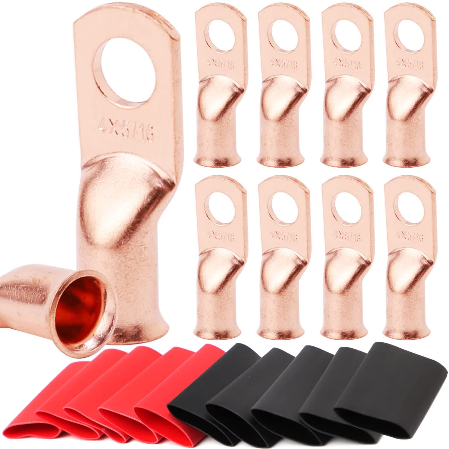10pcs 4 Awg - 5/16" (M8) TKDMR Wire Lugs Ring Terminal Connectors Ends, UL Listed Heavy Duty for Battery Cable Lug Wire Electrical Eyelets with 3:1 Dual Wall Adhesive Heat Shrink