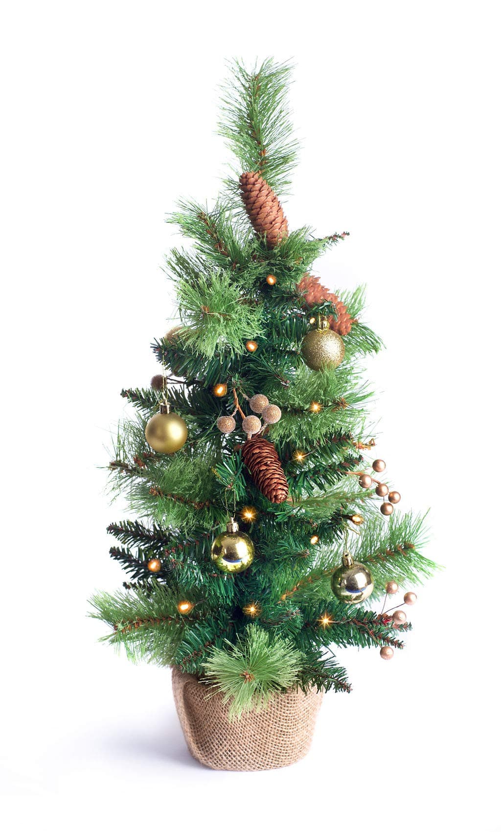 Best Artificial2ft / 60cm Small Decorated Indoor Christmas Tree with 20 Warm White LED Battery Lights (Gold)