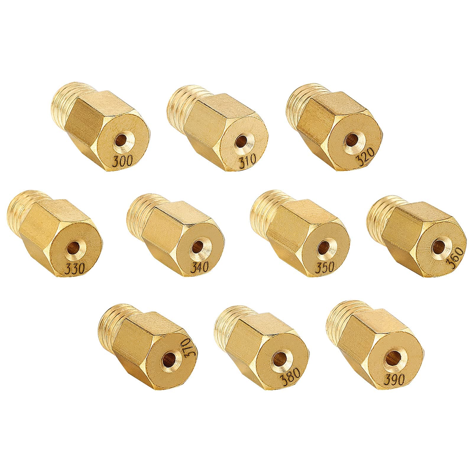 10pcs Hex Style Main Kei-hin Jets Replacement for MIKUNI VM/TM/TMX Carburetor 300 310 320 330 340 350 360 370 380 390 Brass Jet Kit (300-390)