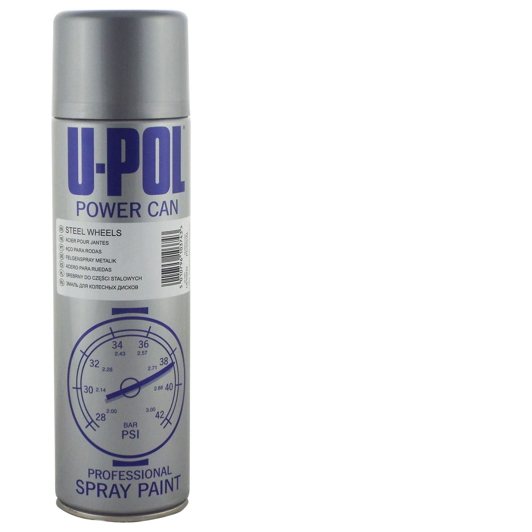 Power Can U-Pol PCSS/AL Steel Wheel Silver High Build Topcoat 500ml Aerosol Economic Easy To Use Flexible Durable