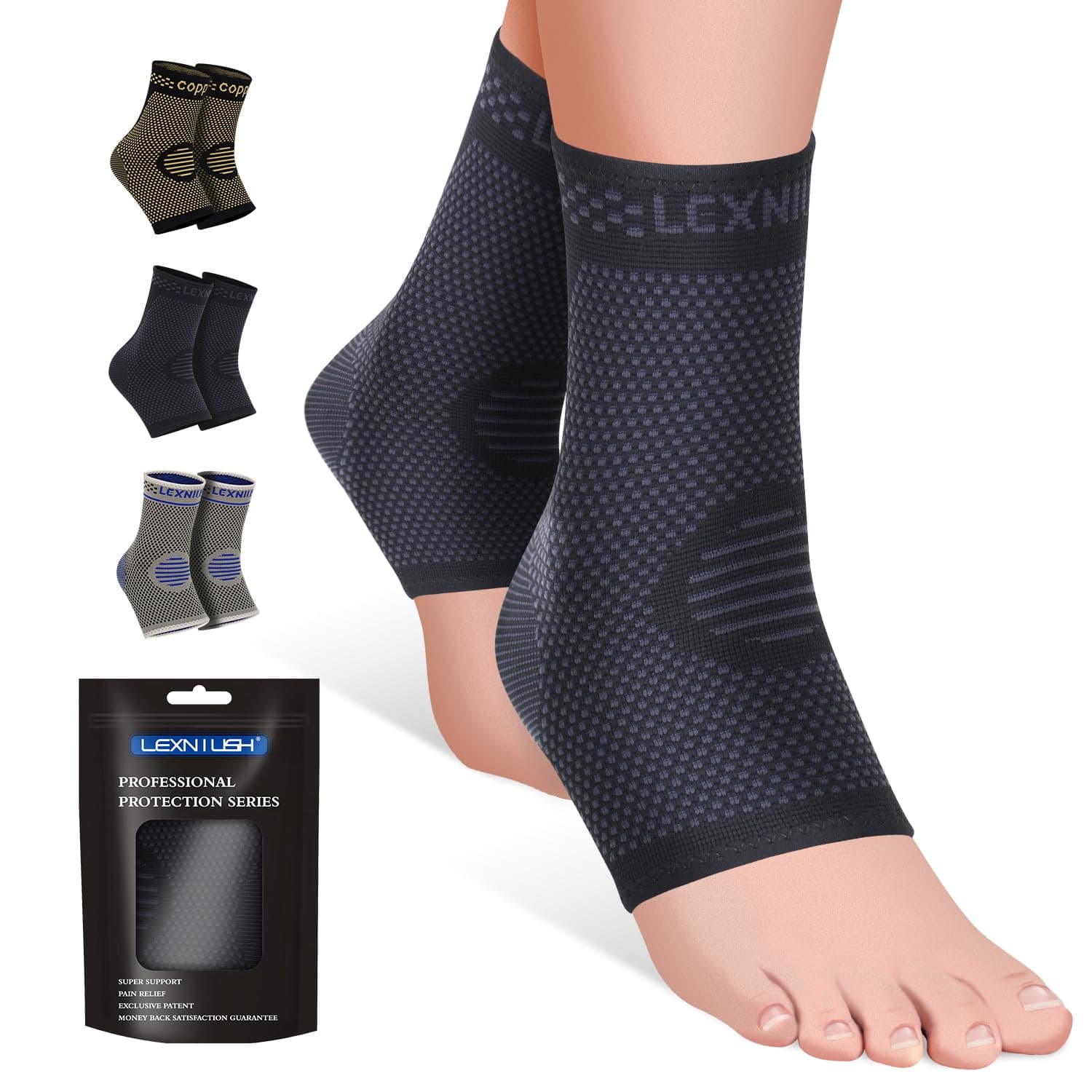 2 Pack Ankle Support for Sprained Ankle, Plantar Fasciitis Relief Achilles Tendonitis Support, Ankle brace Support for Men & Women, Ankle Compression Socks Support for Ligament Damage, Sports
