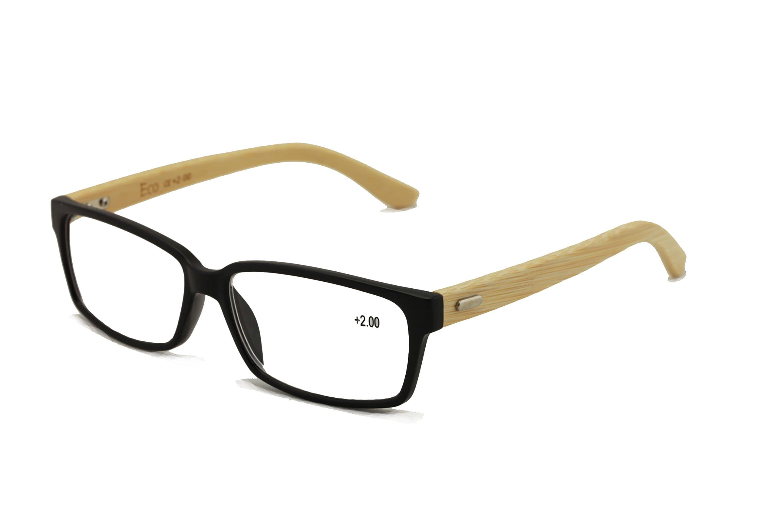 Vision World Genuine Bamboo Rectangular Reading Glasses Men Women Readers (Black, 1.5 x)