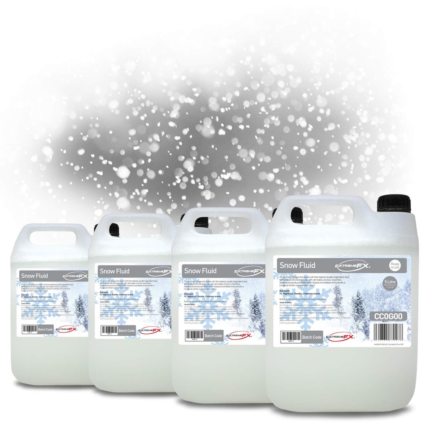 Super Snow Fluid 4x 5L (20 Litres) Premium Artificial Snow Ready to Use Fake Snow Machine Liquid Special Effects, Christmas Snow, artificial snowflakes, for all makes of snow machine