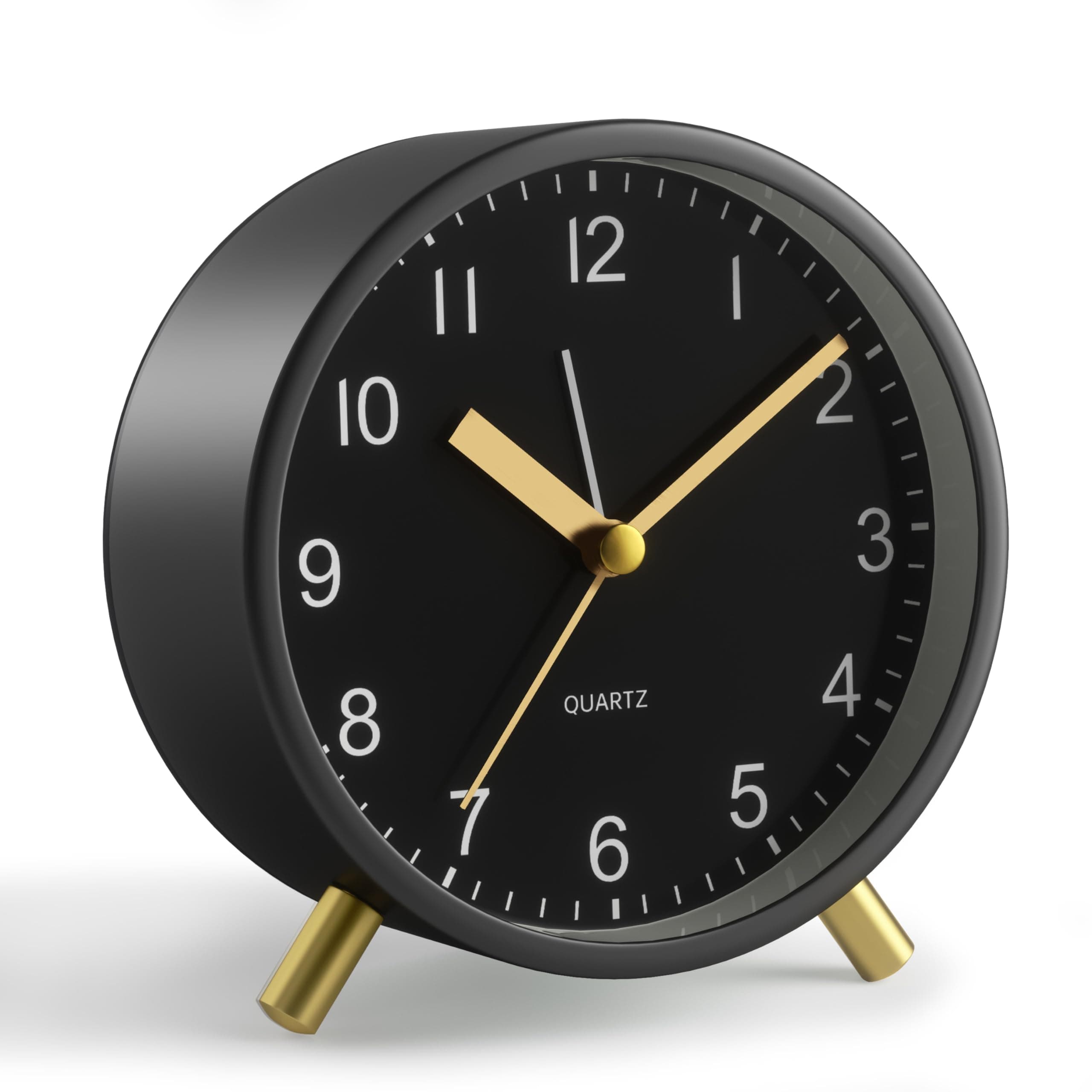 Analog Alarm Clock, 4 inch Super Silent Non Ticking Small Clock with Night Light, Battery Operated, Simple Design, easy setting for Office, Bedroom, Bedside, Desk, teens, elders, kids, adult, Black