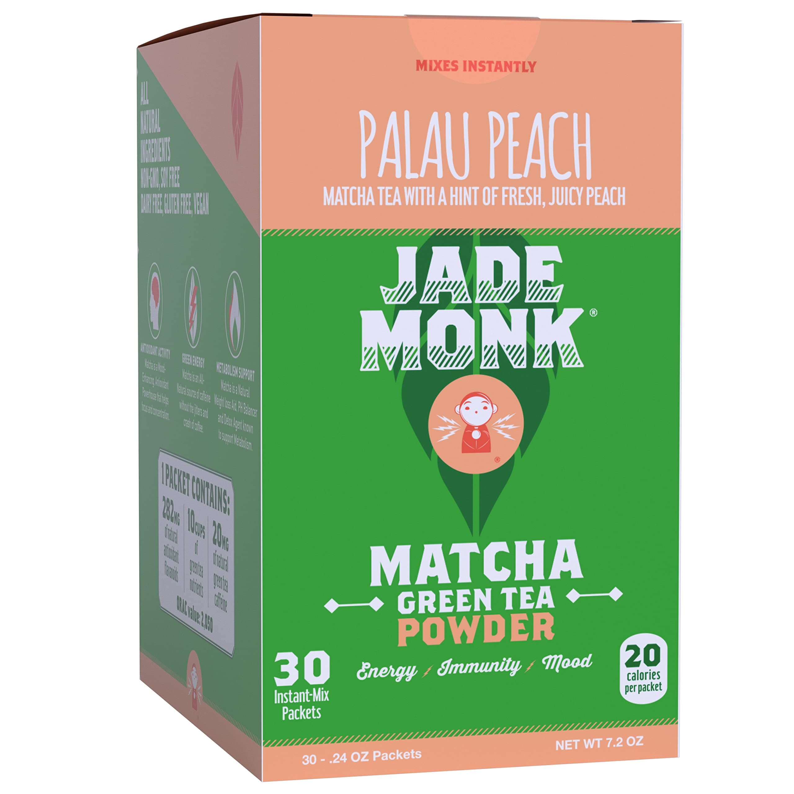 Matcha Green Tea Powder Packets – Palau Peach 30 Pack, All Natural, Non GMO, Energy, Immunity, Brain Function, Mood and Metabolism