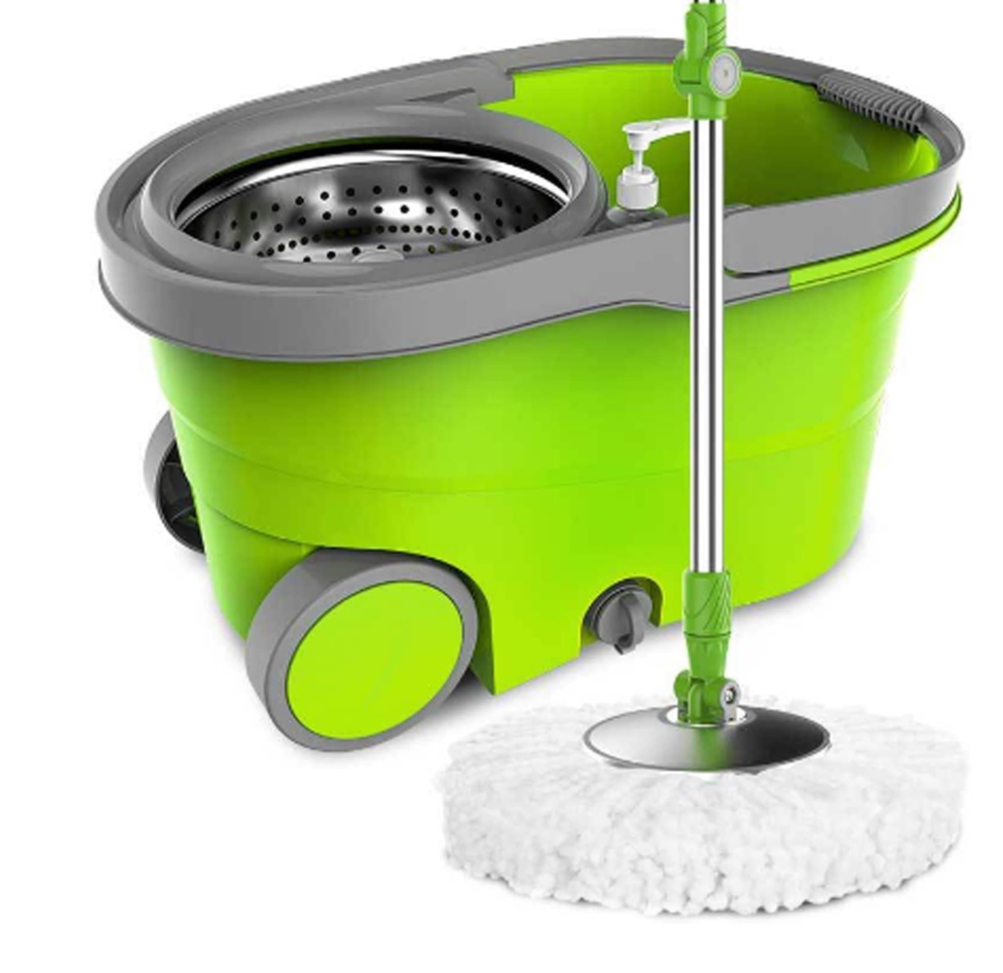 Mop 360 Spin and Bucket Set with 5 Pieces Microfibre Head - 360 Degree Rota Table Multifunctional & Multi Color with One Year Guarantee (Green)