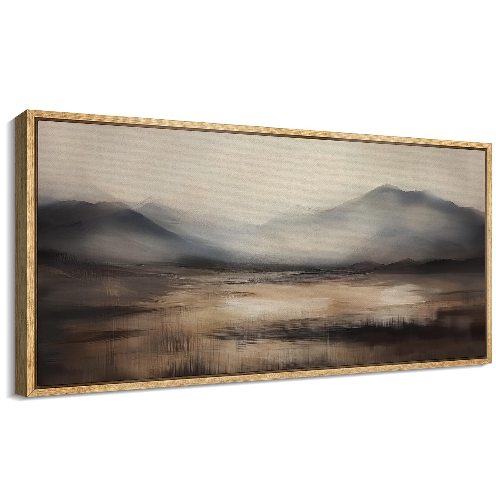 SIGNFORD Extra Large Framed Canvas Print Wall Art Neutral Mountain Landscape Serene Watercolor Style Illustrations Modern Art Calm Warm for Living Room, Bedroom, Office - 60"x30"