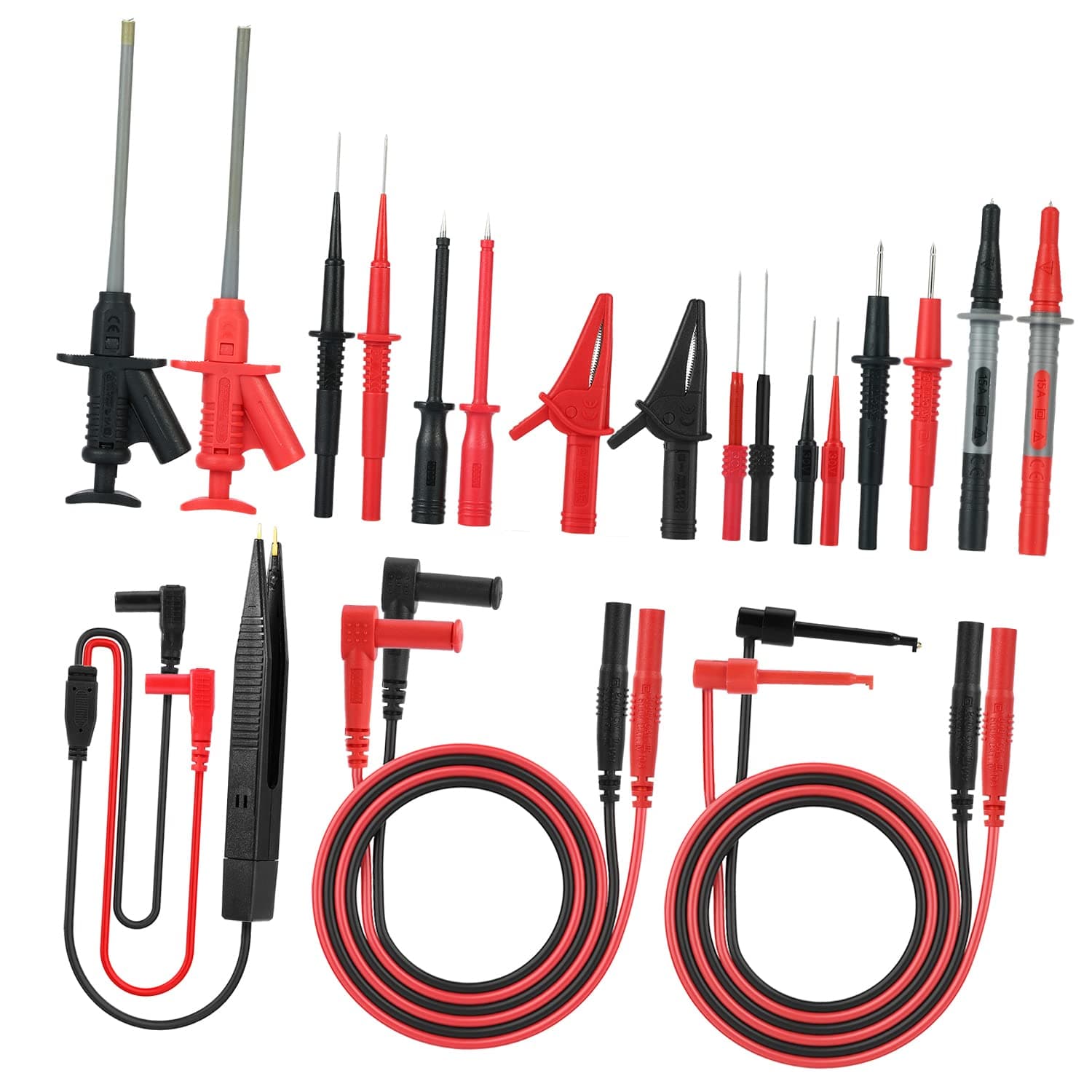 21pcs Electronic Test Lead Kits Multimeter Lead with Alligator Clips Replaceable Probes Tips Accessories Kit for DMM Digital Multi Meter & Clamp Meters