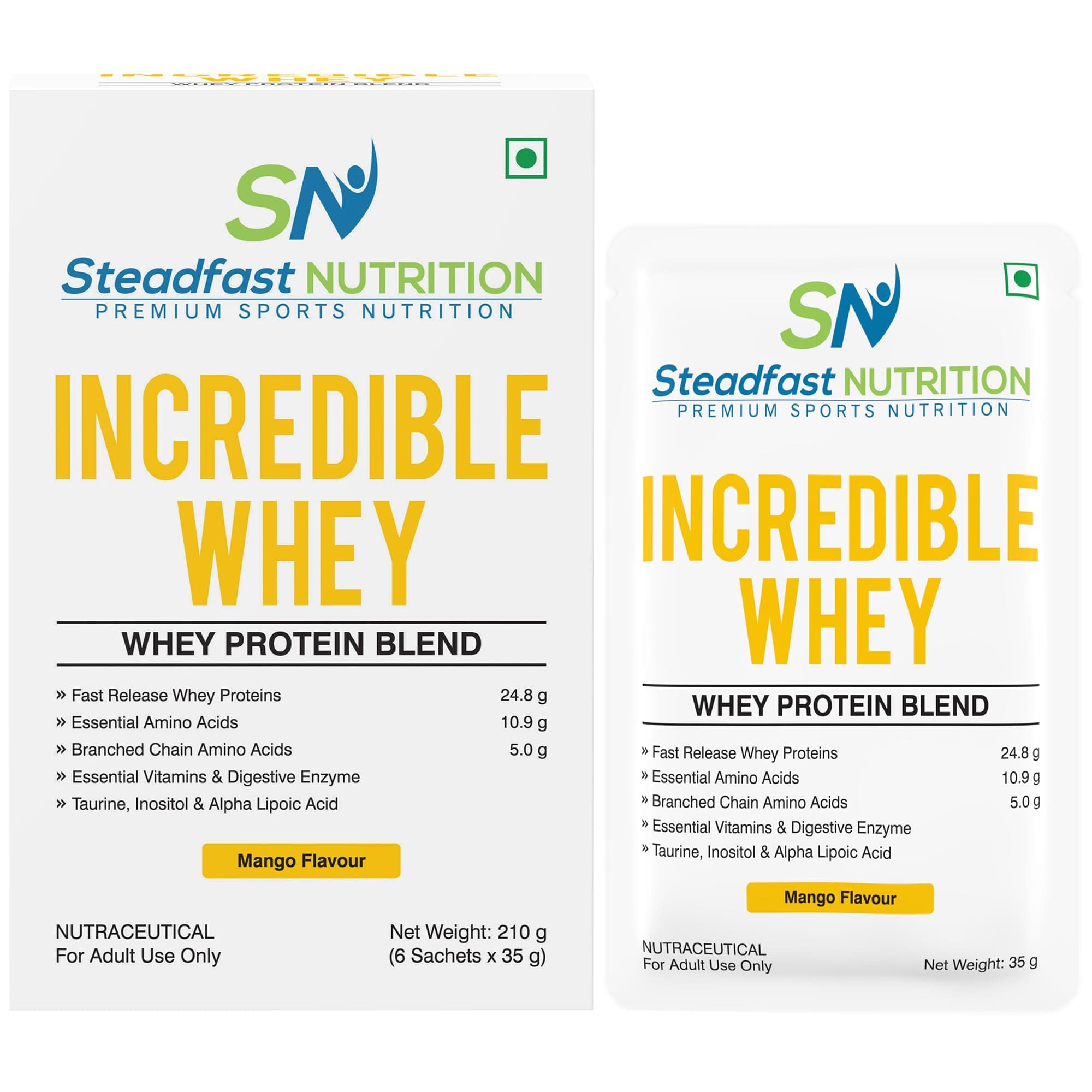 Incredible Whey Protein Blend Essential Amino Acids Protein Powder (Mango 6 Sachets, 210g)