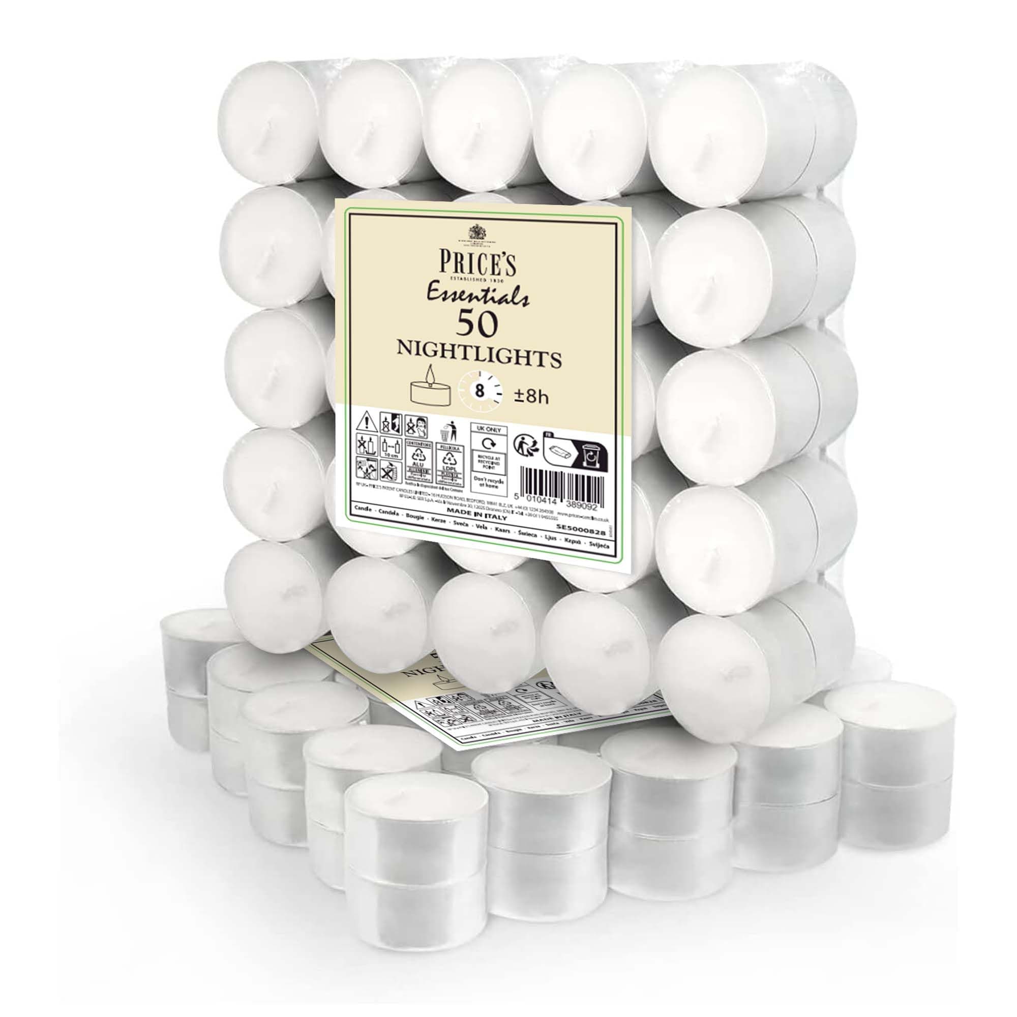 Price's Candles 50 Pack 8 Hour Tea Lights | Clean Vegan & Kosher Friendly Long Burning Tea Lights Great for Everday Use | Unscented Tealights Great for Everday Use