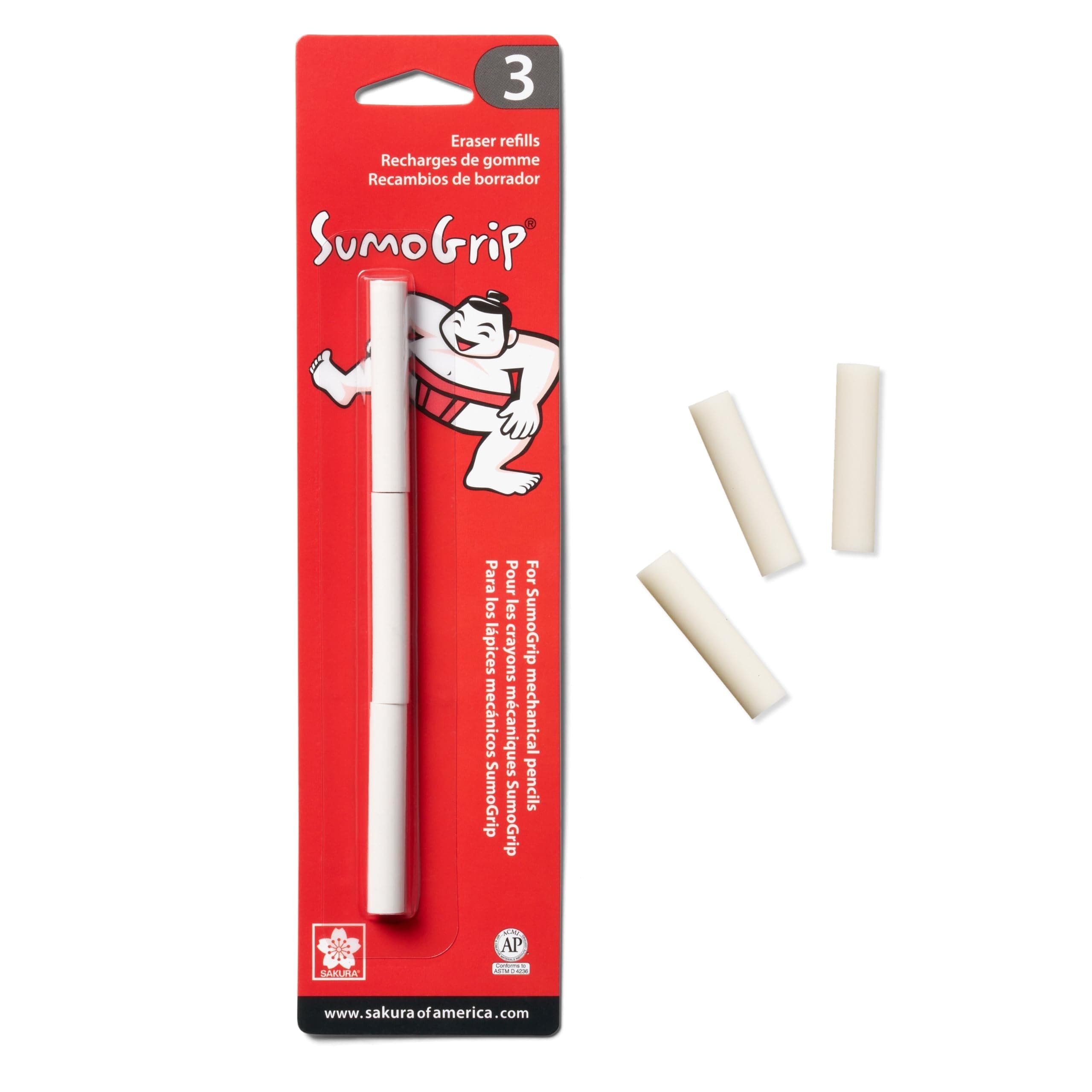 SAKURA 50250 SumoGrip Mechanical Pencil Eraser Refill, 3 / Pack - White