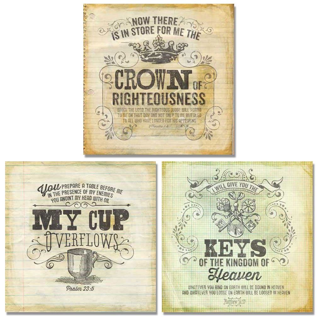 Gango Editions 3 Bible Verse Inspirational Art Prints Distressed Notebook Graph Paper Christian Posters 12x12