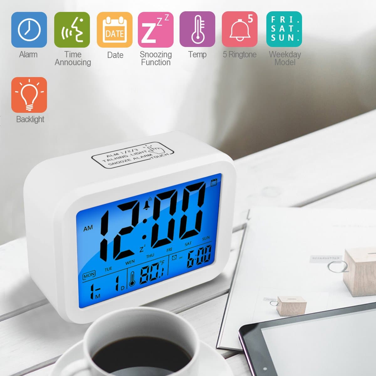 kecess Digital Alarm Clock LED Digital Alarm Clock Ceiling Clocks Display Time, Date, Week and Temperature (Small Clock)