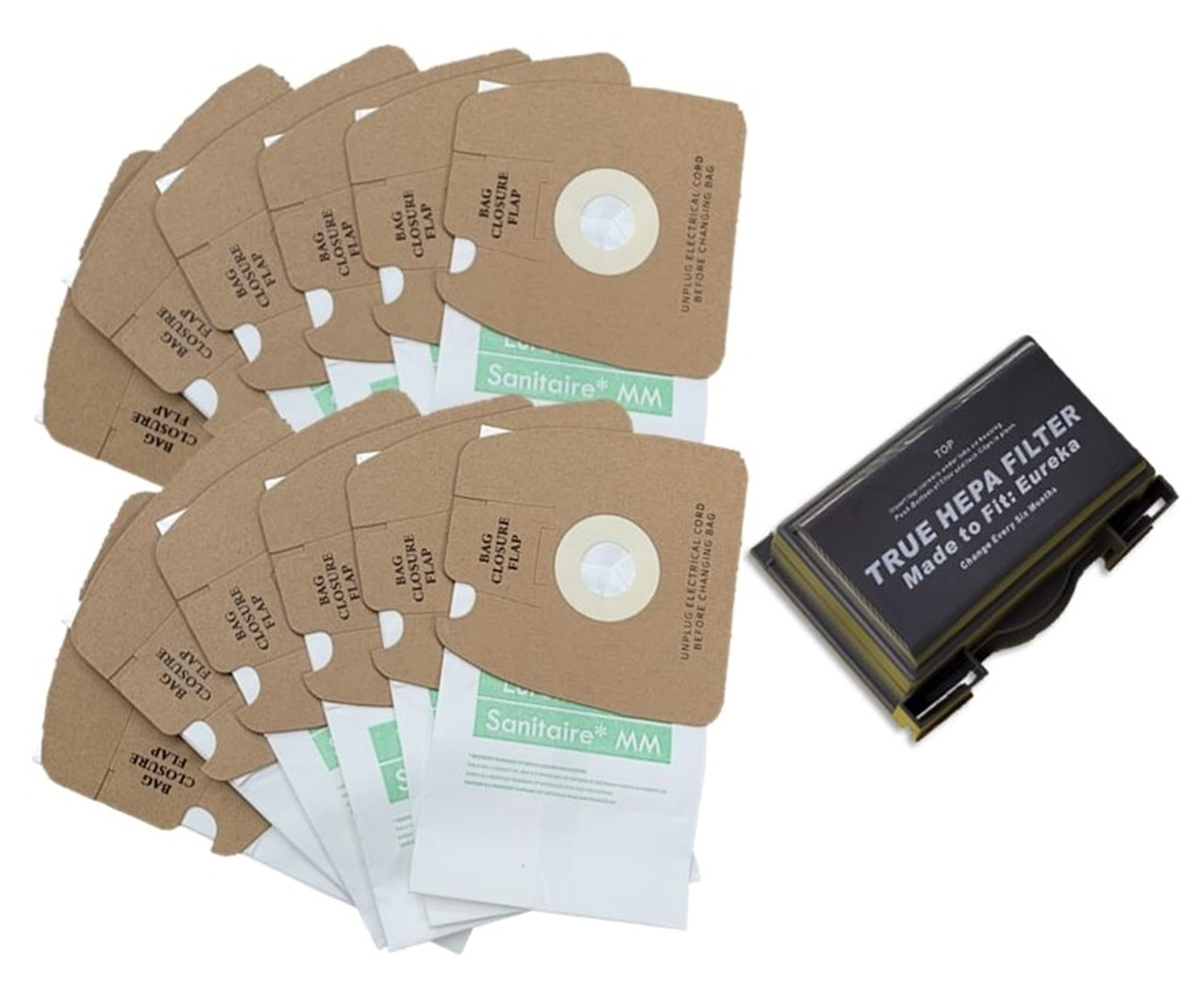 12 MM Bags +1 HF-8 Filter Compatible with Eureka Mighty Mite 3670M 3670H & Sanitaire S3681D SL3681A Canister Vacuum Cleaner.12 Bags + 1 HF 8 Exhaust HEPA. Part 60296C 60295B 60295A 60295C 60666B 60666