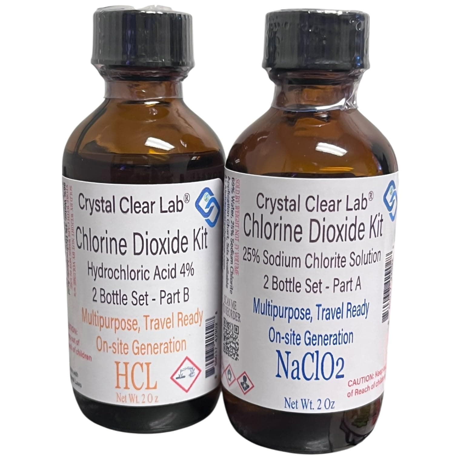 Crystal Clear Lab Chlorine Dioxide - Pure CDS Set with Single-Drop Bottles Extra Large 4 fl oz