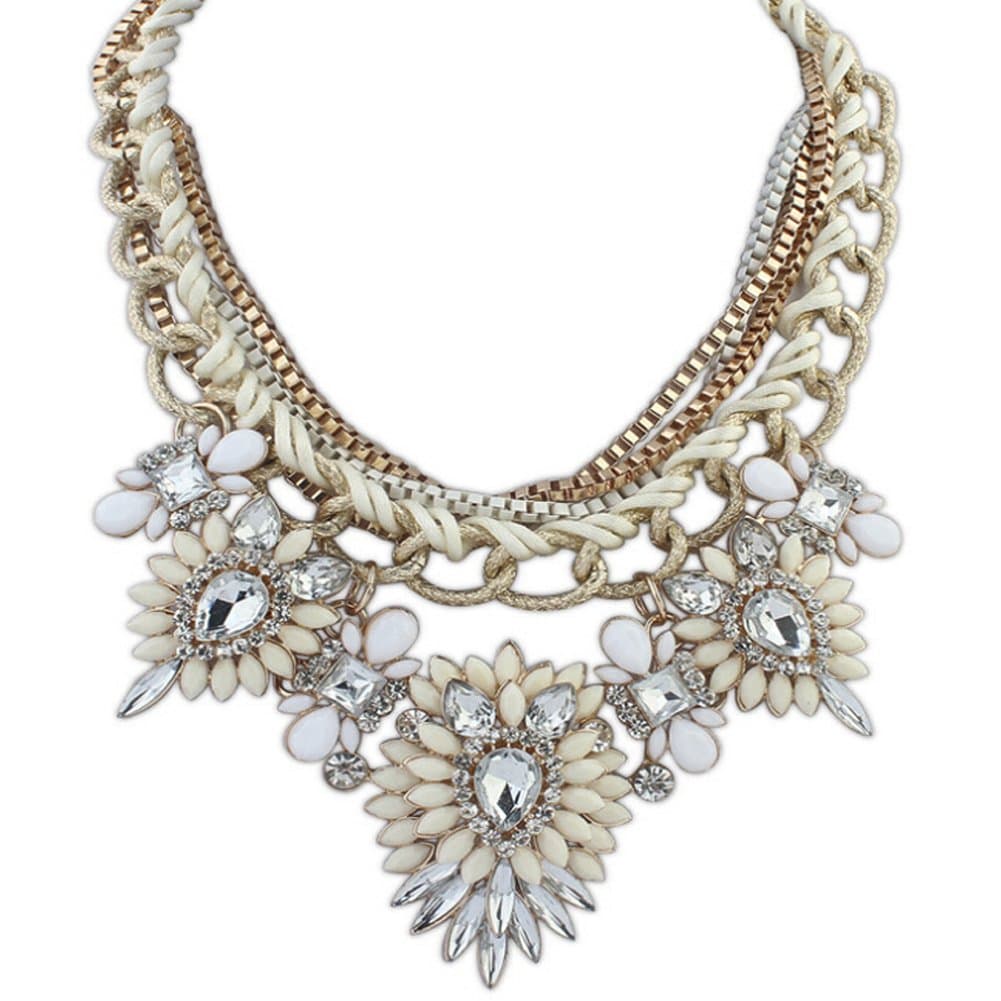 Eyourlife Christmas Hot Multi-Layers Flower Pendant Statement Chunk Collar Necklace (Beige+White)