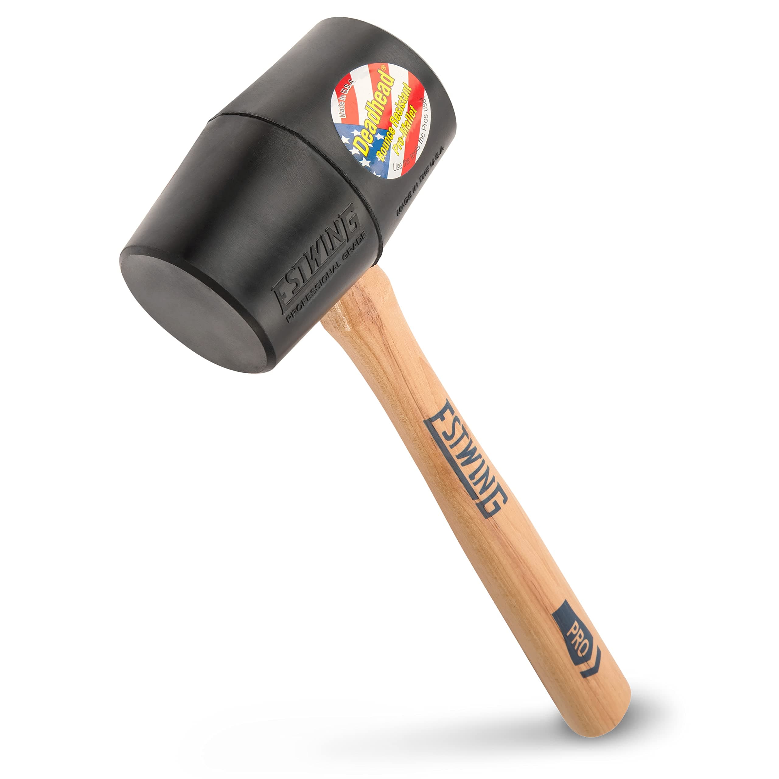 DH-18 18oz Deadhead Bounce Resistant Black Rubber Mallet with Hickory Handle and Soft Face