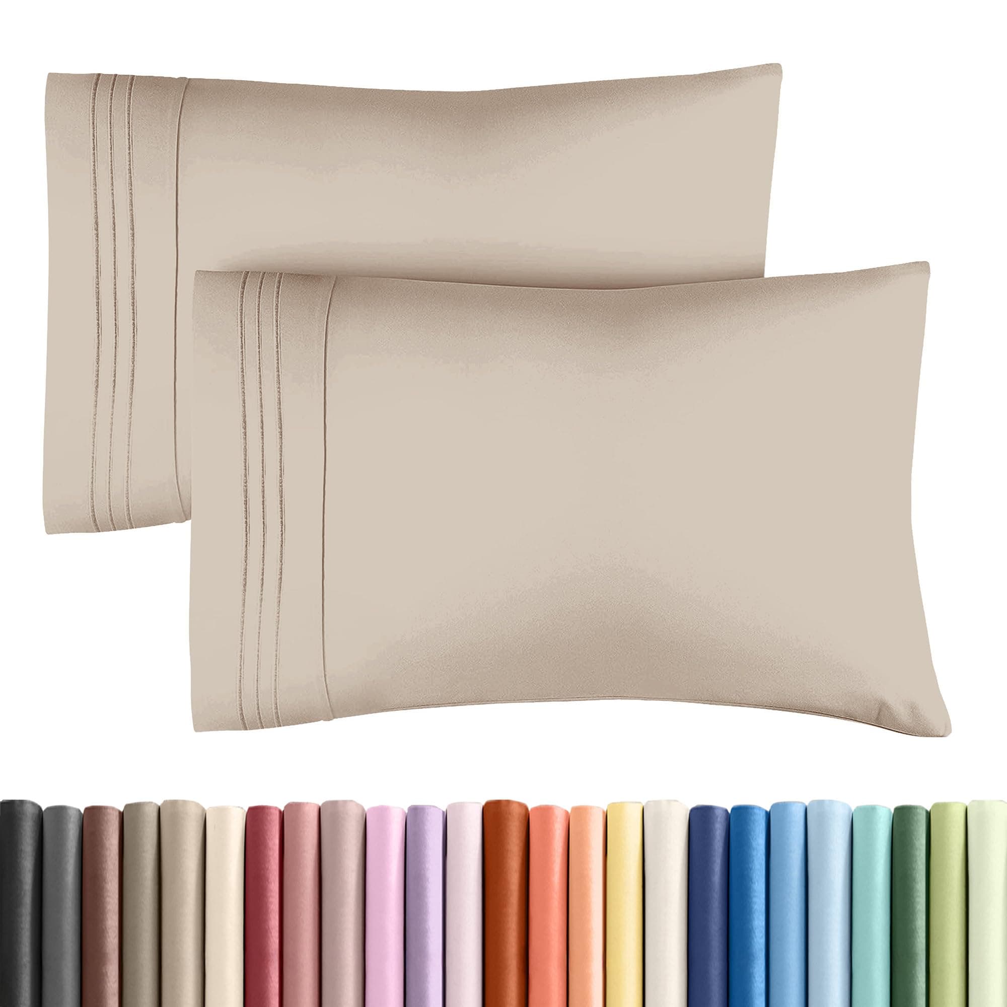 Queen Size Pillow Cases Set of 2 - Soft, Premium Quality Pillowcase Covers - Machine Washable Protectors - 20x40, 20x36 & 20x48 Pillows for Sleeping 2 Piece -Queen Size Wheat Pillow Cover Bedding