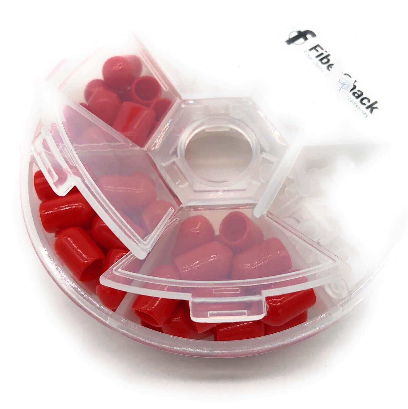 FibershackDust Cap Kit for Fiber Optic Cables, End Faces and Devices. Contains 200 2.5mm Clear FC/SC/ST Ferrules and 50 Red ST Debris Covers - Includes Durable Compartment Carry case