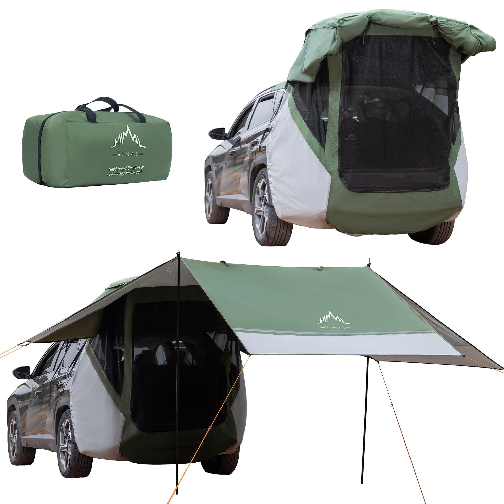 SUV Tent for Camping, Car Awning, Tailgate Tent Windproof Hatchback for Roof Canopy and Poles Universal Waterproof 3000MM UPF 50+ (Green)