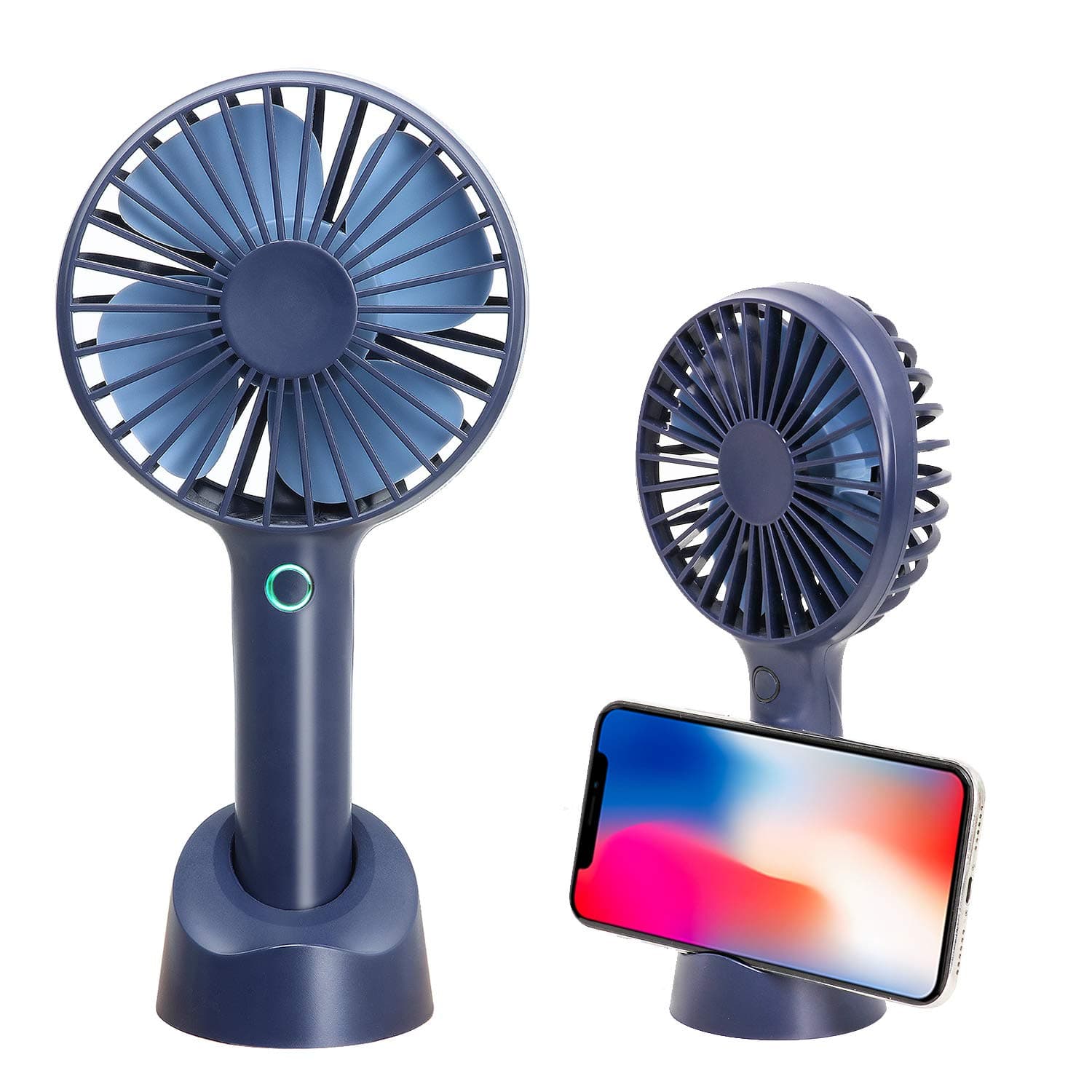Mini Handheld Portable Fan, USB Hand held Personal Fans Rechargeable Battery Powered Hand Held Fan with Base 2500mAh Battery 4 Modes for Home Office Bedroom and Outdoor Travel(Blue)