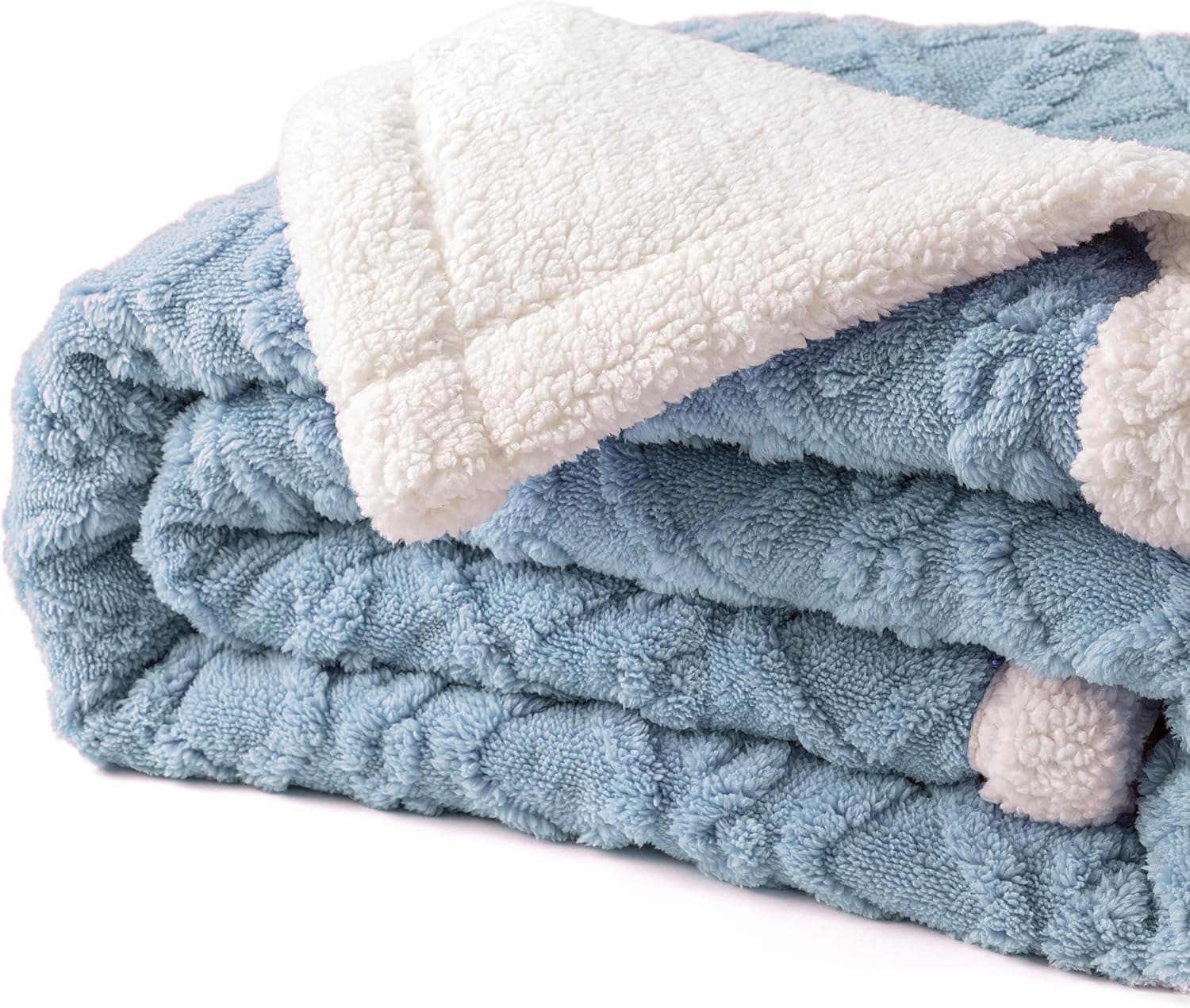Jacquard Sherpa Blanket Single Size Twin Plush Bed Blanket Single 160x220cm Flannel Fleece Reversible Lamb Blanket - Warm and Plush Throw Blanket for Bed Sofa Travel Couch (Blue Grey)