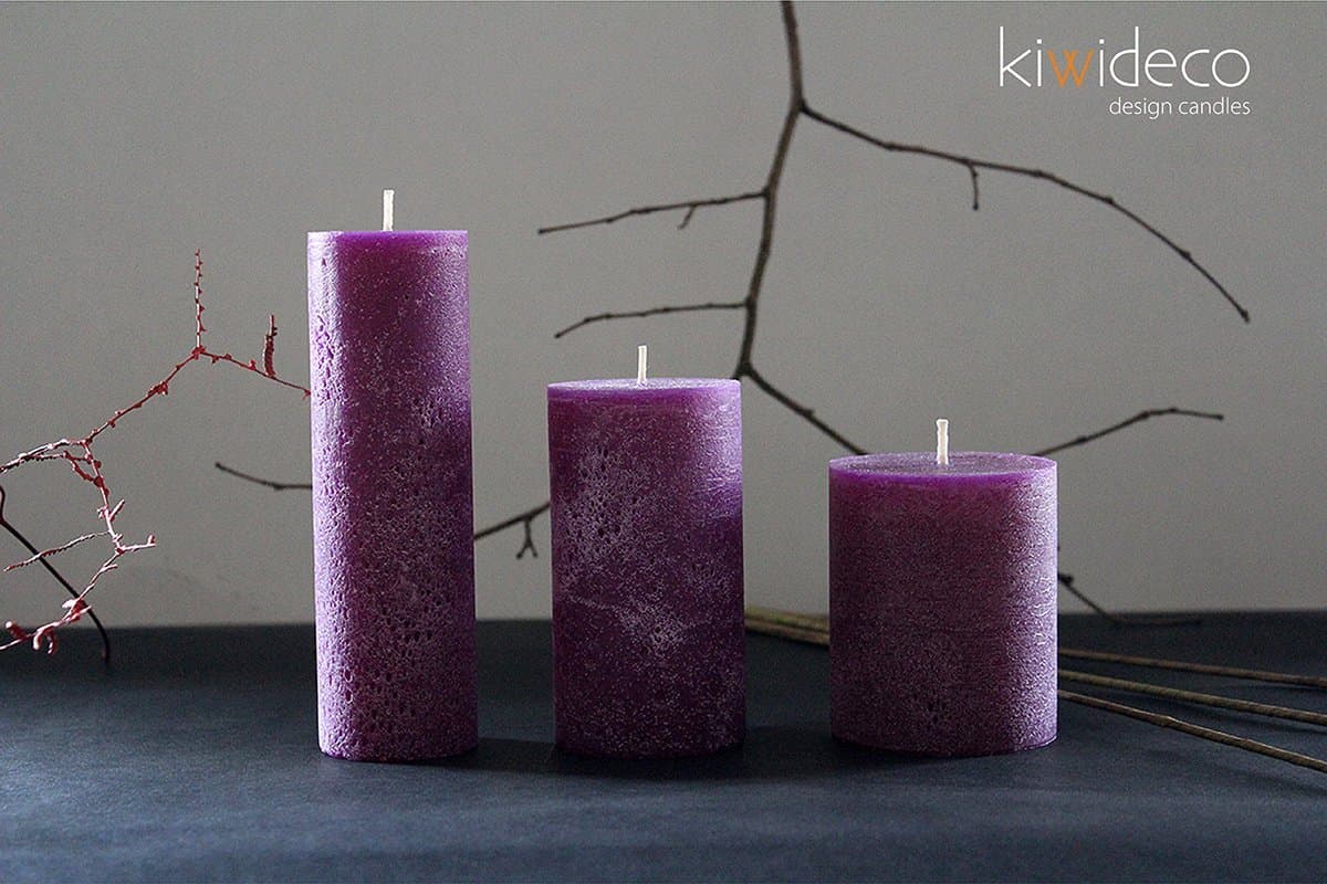 Handmade Dark Lilac Rustic Pillar Candles Set - Scandinavian design home decor for modern interior design