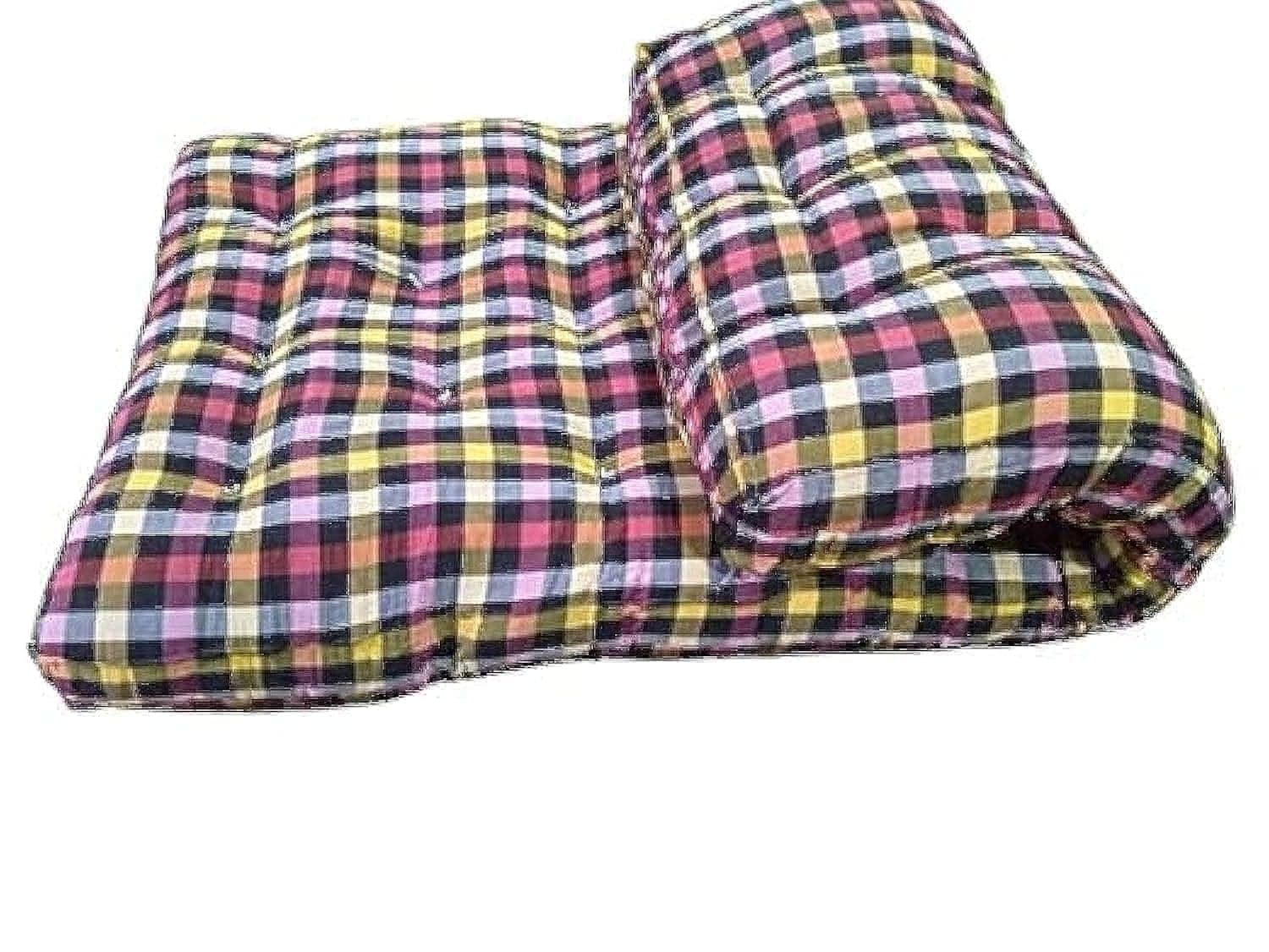 JY Soft Cotton Filled Multicolored Single Bed Mattress in Checkered Sewing core | Cotton Gadda (3 x 6 ft or 36 x 72 x 4 Inch) Single Bed