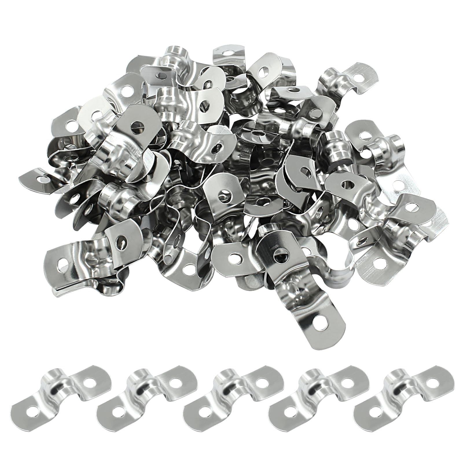 Hordion 50Pcs 5/16" Two Hole Strap U Bracket, M8 Rigid Pipe Strap Stainless Steel Conduit Clamp for Fixing Pipe