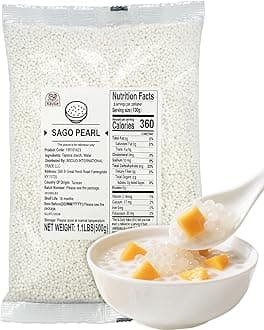52USA Sago Pearls, Small Tapioca Pearls 1.1 lbs (500g) – White Sago for Desserts and Bubble Milk Tea, All-Natural, Vegan, Non-GMO, Gluten-Free