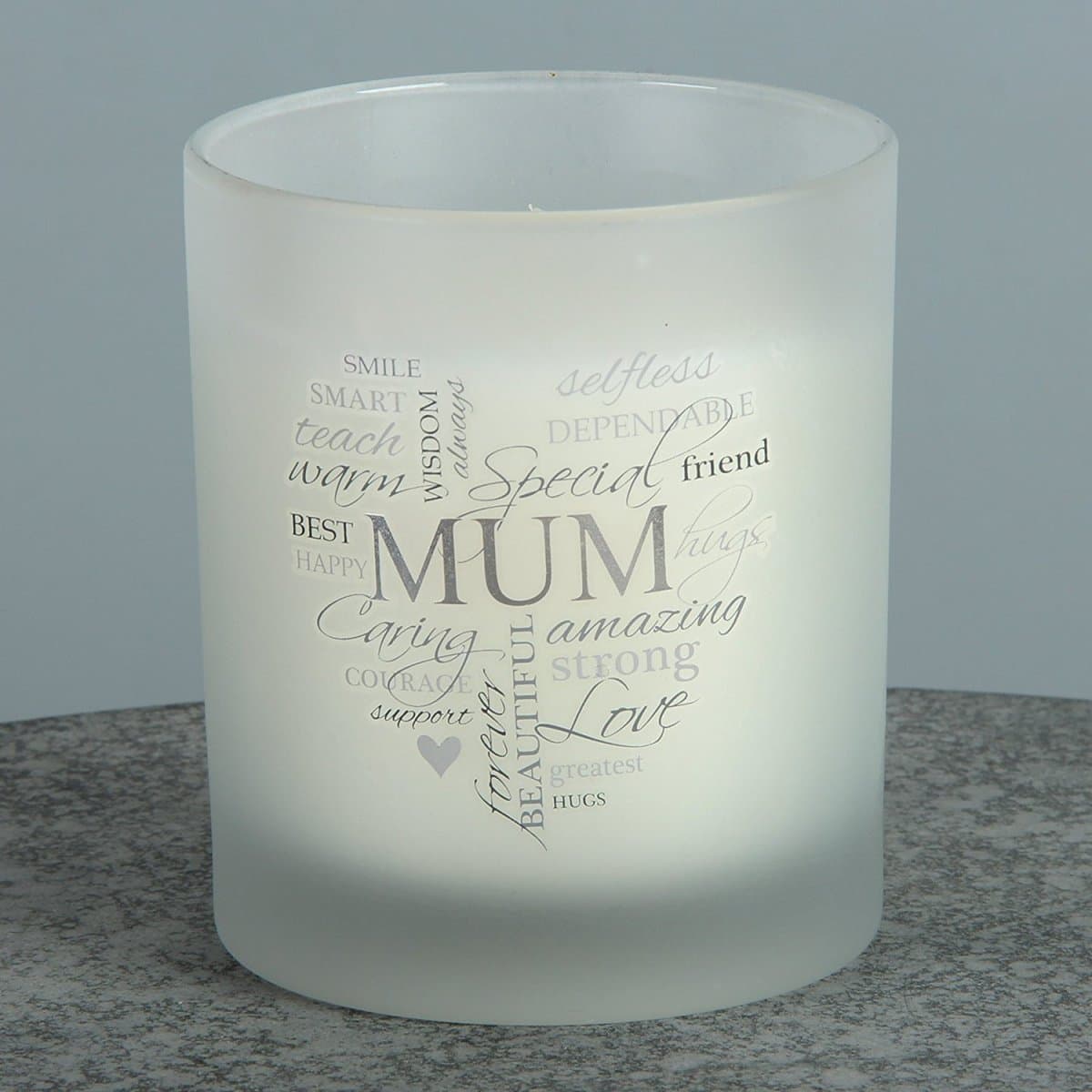 Mum Gift Silver Script Sentiment Glass Candle Fresh Cotton Fragrance
