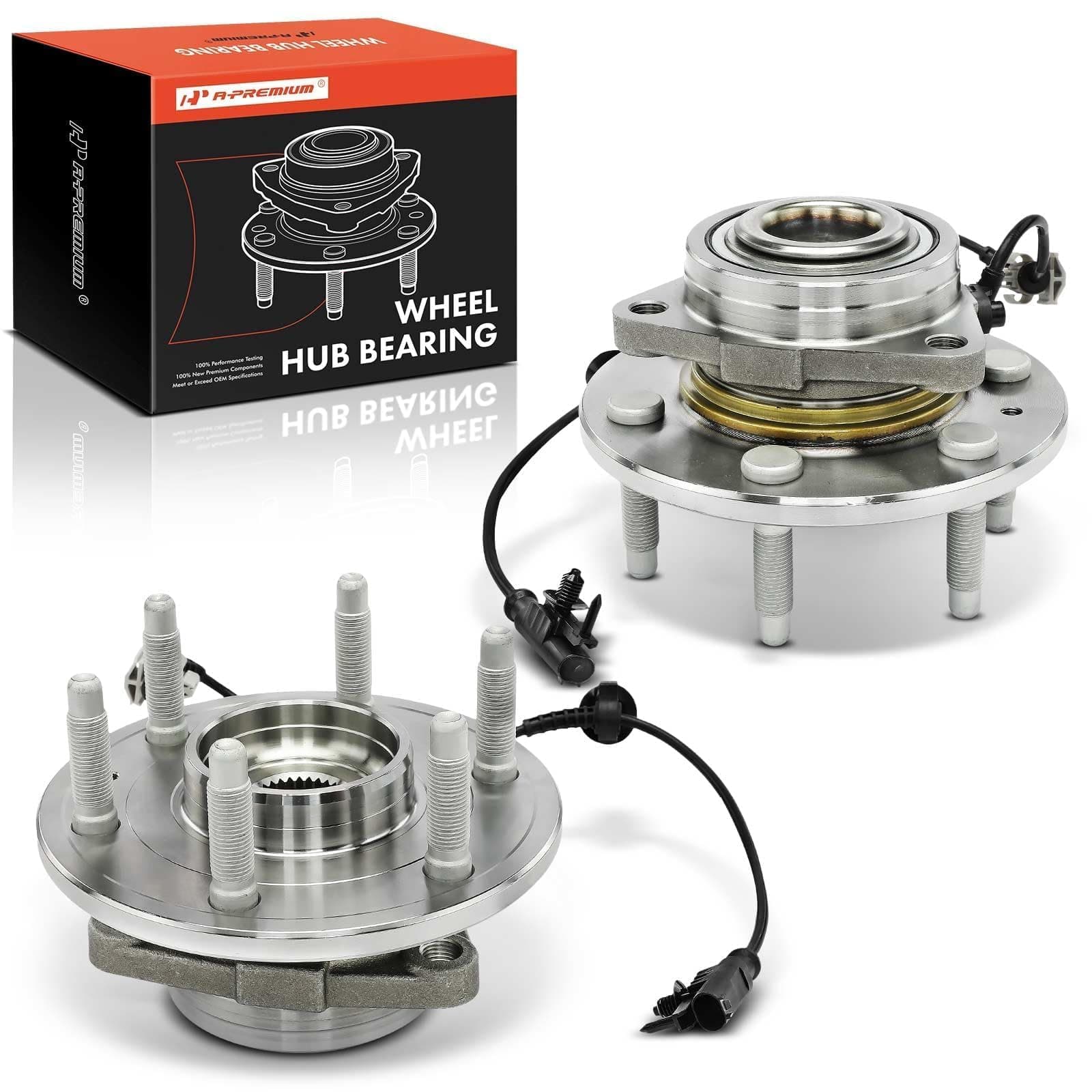 A-Premium 2 x Front Wheel Bearing Hub Assembly Compatible with 4WD Chevy Tahoe Silverado 1500 Suburban Avalanche, Cadillac Escalade ESV EXT, GMC Sierra Yukon XL 1500, with 6-Lug & ABS