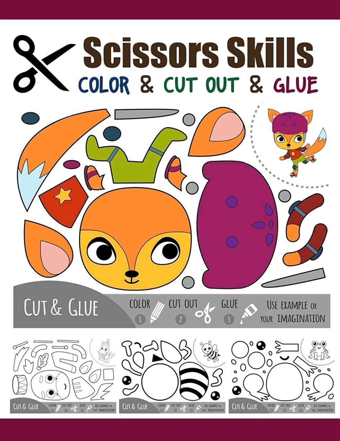 Scissors Skill Color & Cut out and Glue: 50 Cutting and Paste Skills Workbook, Preschool and Kindergarten, Ages 3 to 5, Scissor Cutting, Fine Motor Skills, Hand-Eye Coordination Let's Cut Paper!