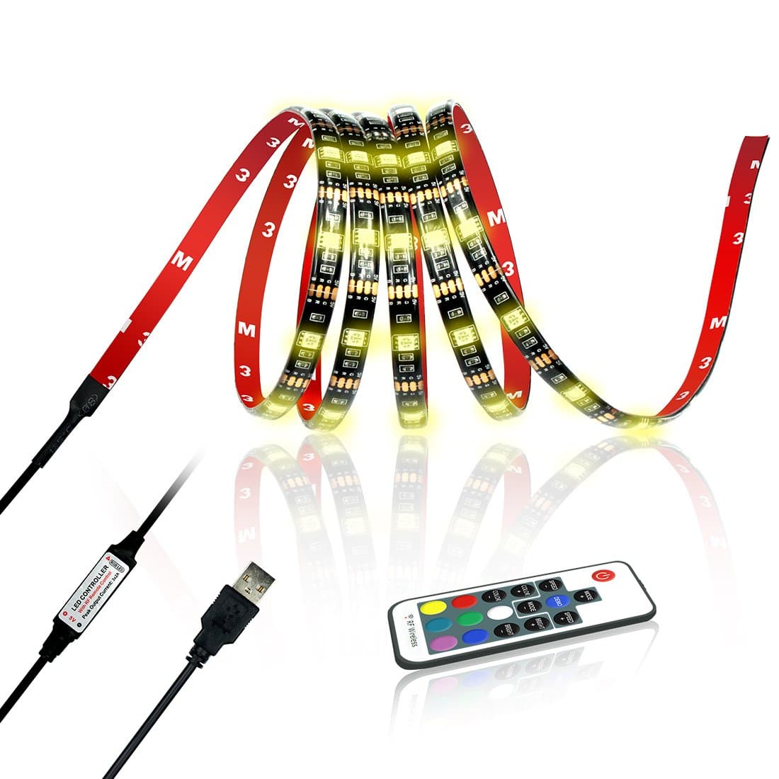 Achivy USB LED Strip Light - 78 inches/2M Color Changing RGB5050 DC 5V LED TV Backlight Strip with 17keys RF Remote, Waterproof, Adhesive Bias Lighting for HDTV, Desktop Monitors, Kitchen Cabinets