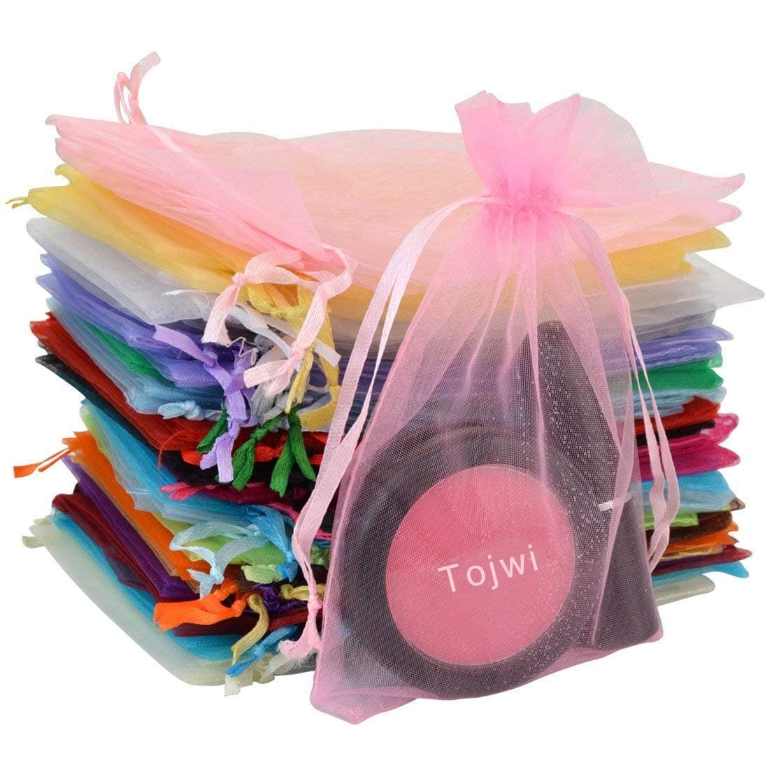 Bluecell Pack of 50 Organza Drawstring Gift Bag Pouch Wrap for Party/Game/Wedding (4.5x3.5") (10colors)