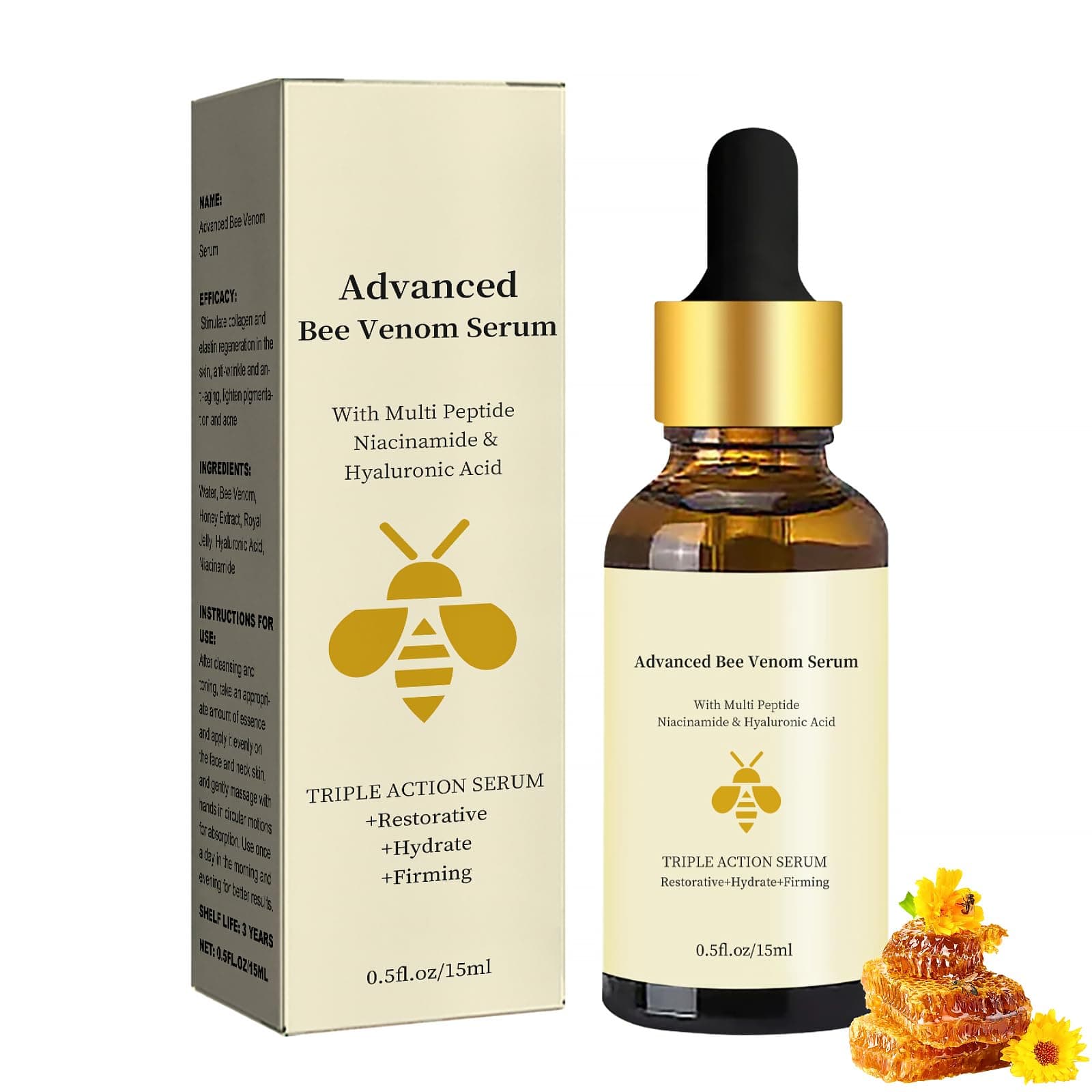 Bee Venom Serum, Pure Bee Venom Face Serum, Face Moisturizer For Women, Bees Venom Spot Correcting Facial Essence With Multi Peptide, Niacinamide & Hyaluronic Acid for Restorative, Hydrating