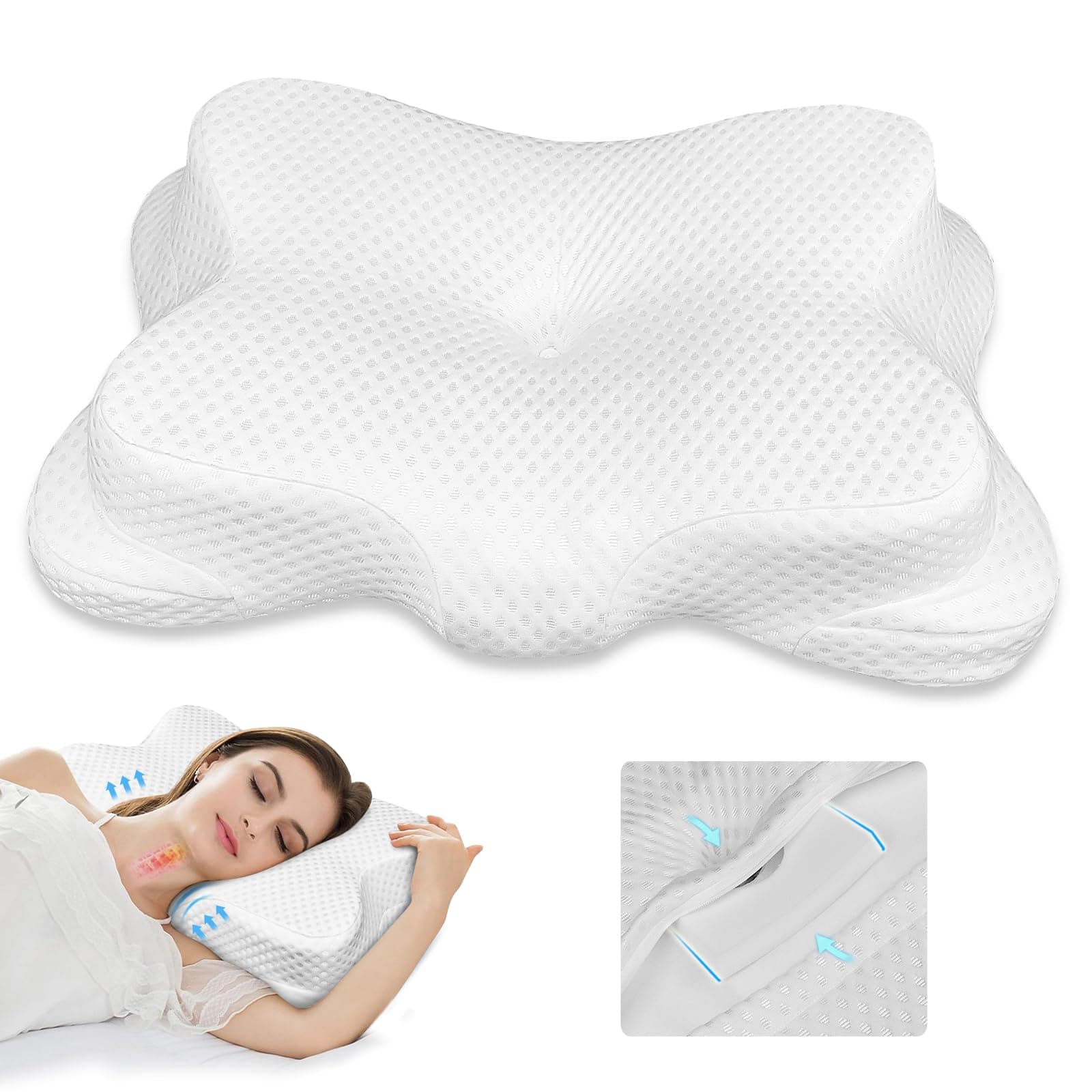 Cervical Memory Foam Pillow (White+ Foam Piece)